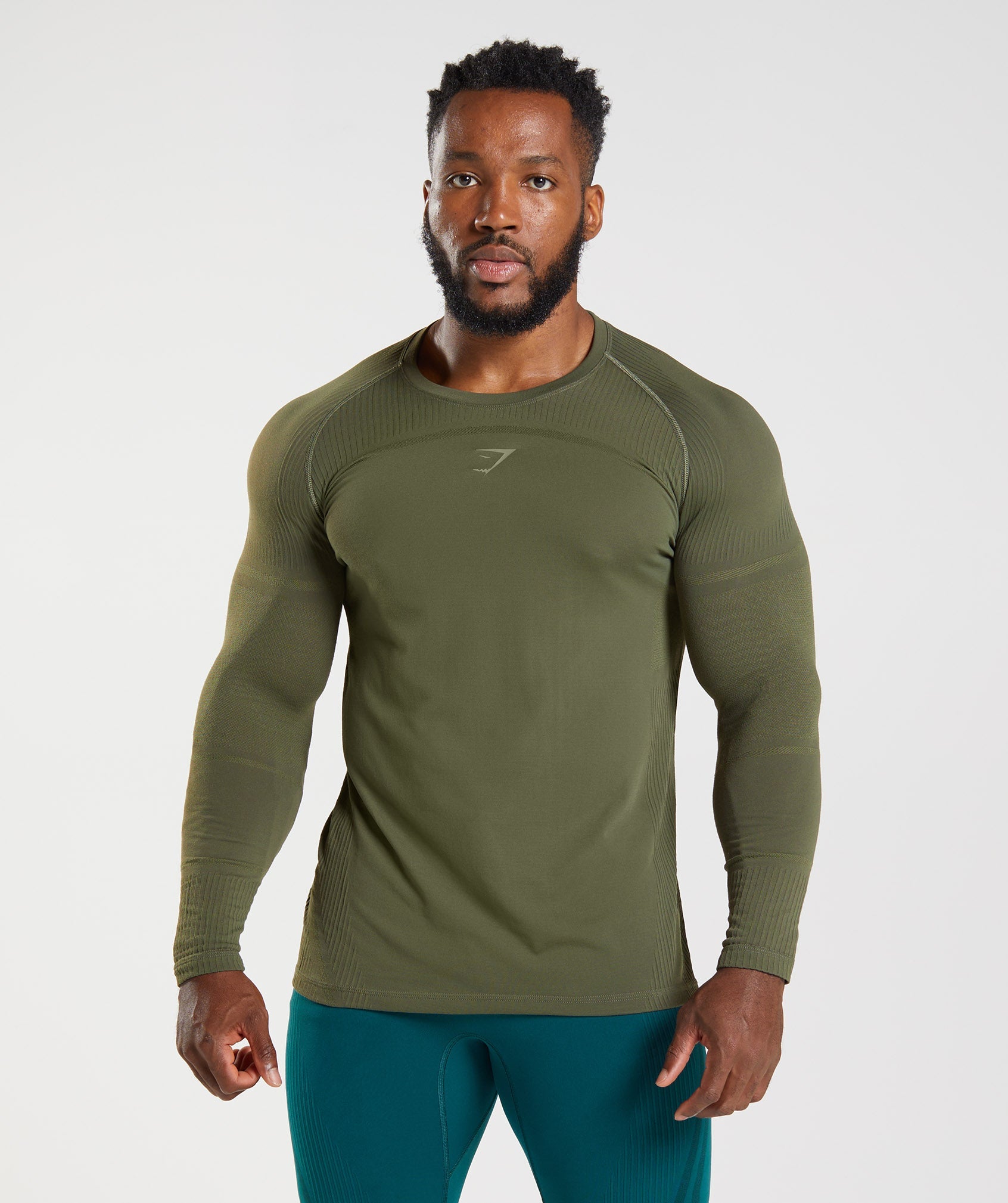 Camiseta Gymshark 315 Long Sleeve Hombre Verde Oliva | 5312890-NH