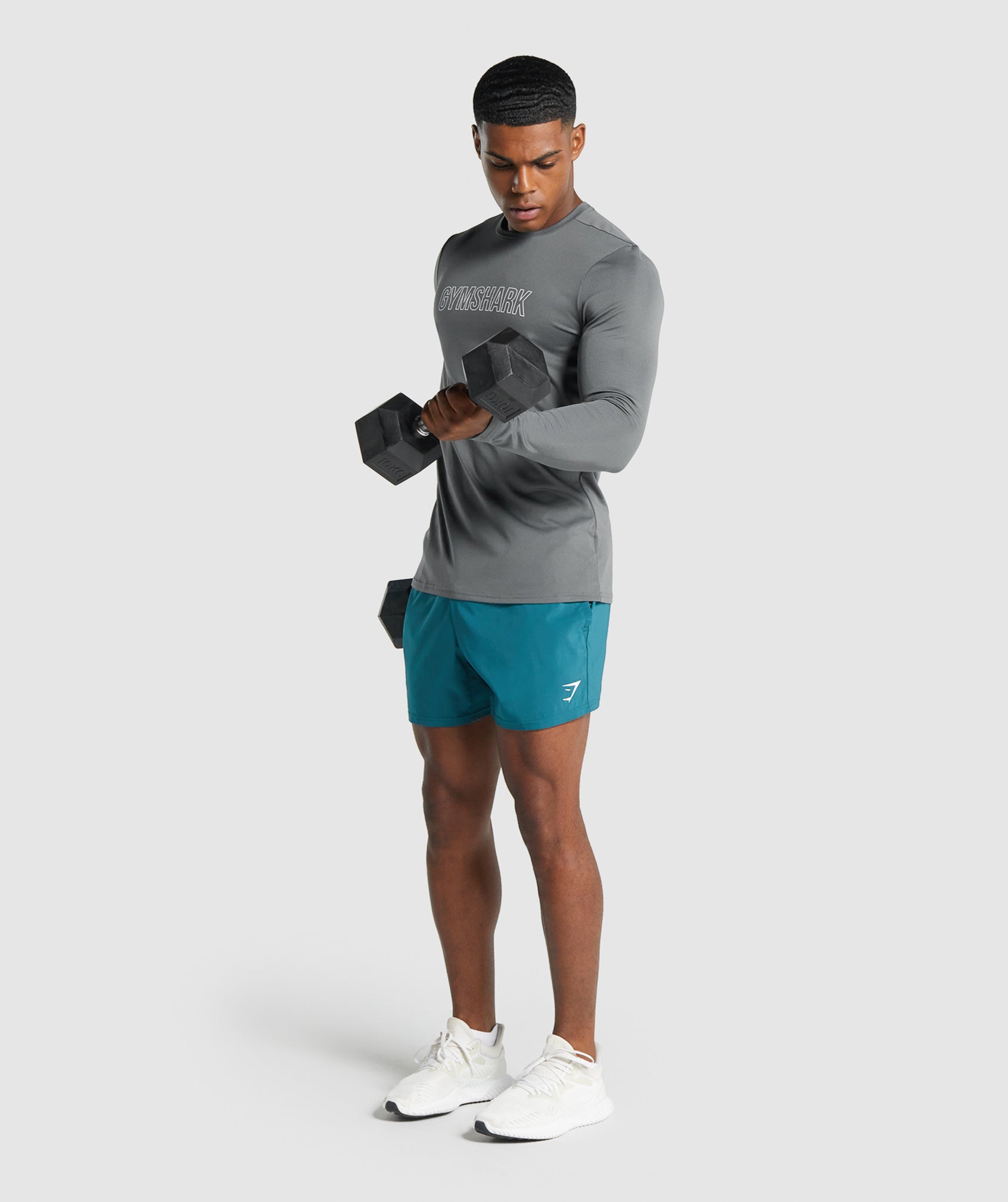 Camiseta Gymshark Arrival Long Sleeve Estampadas Hombre Gris | 1582036-VK