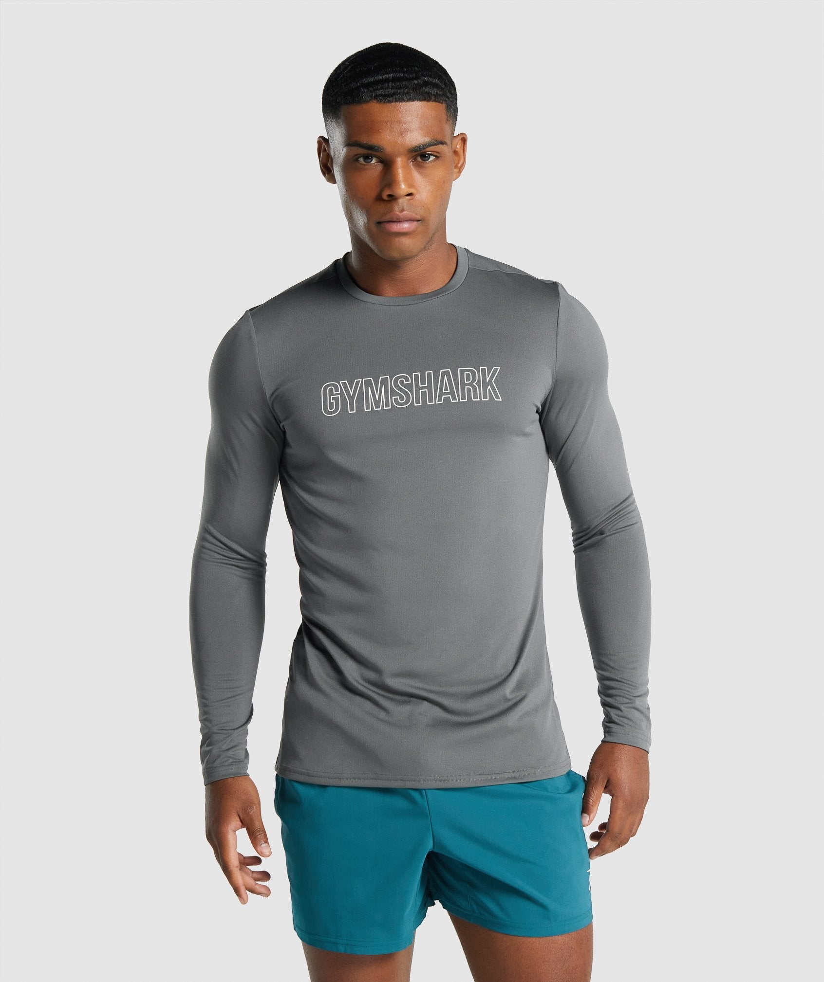 Camiseta Gymshark Arrival Long Sleeve Estampadas Hombre Gris | 1582036-VK