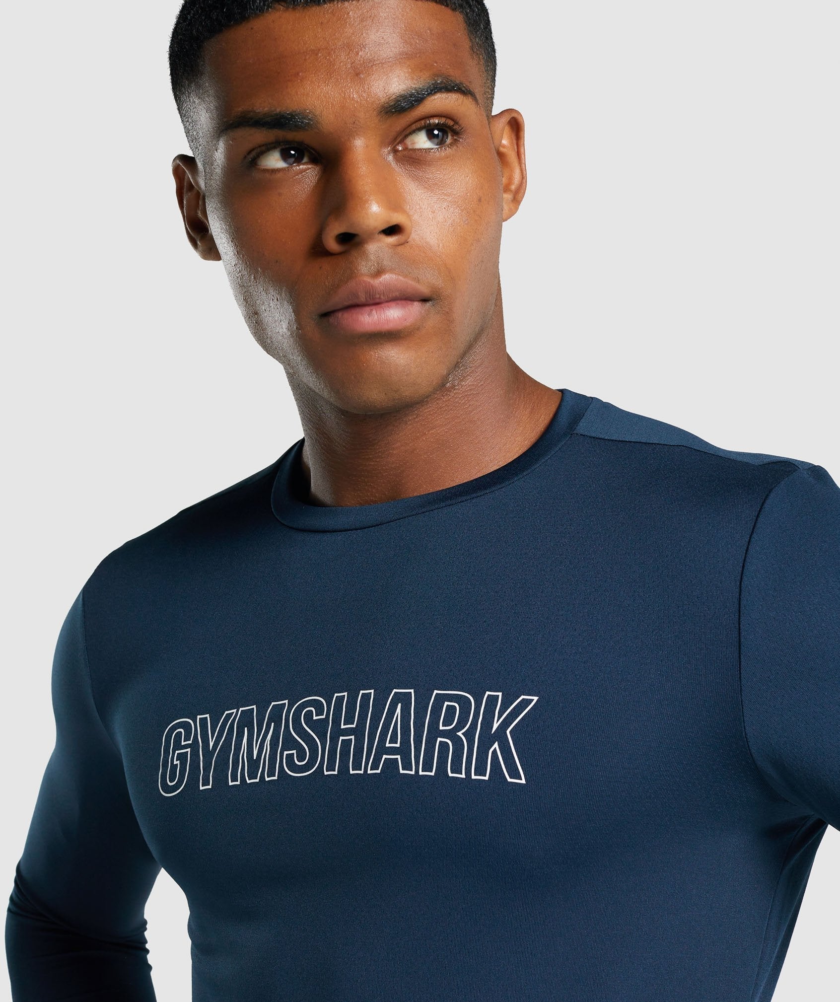 Camiseta Gymshark Arrival Long Sleeve Estampadas Hombre Azul Marino | 7024195-RU