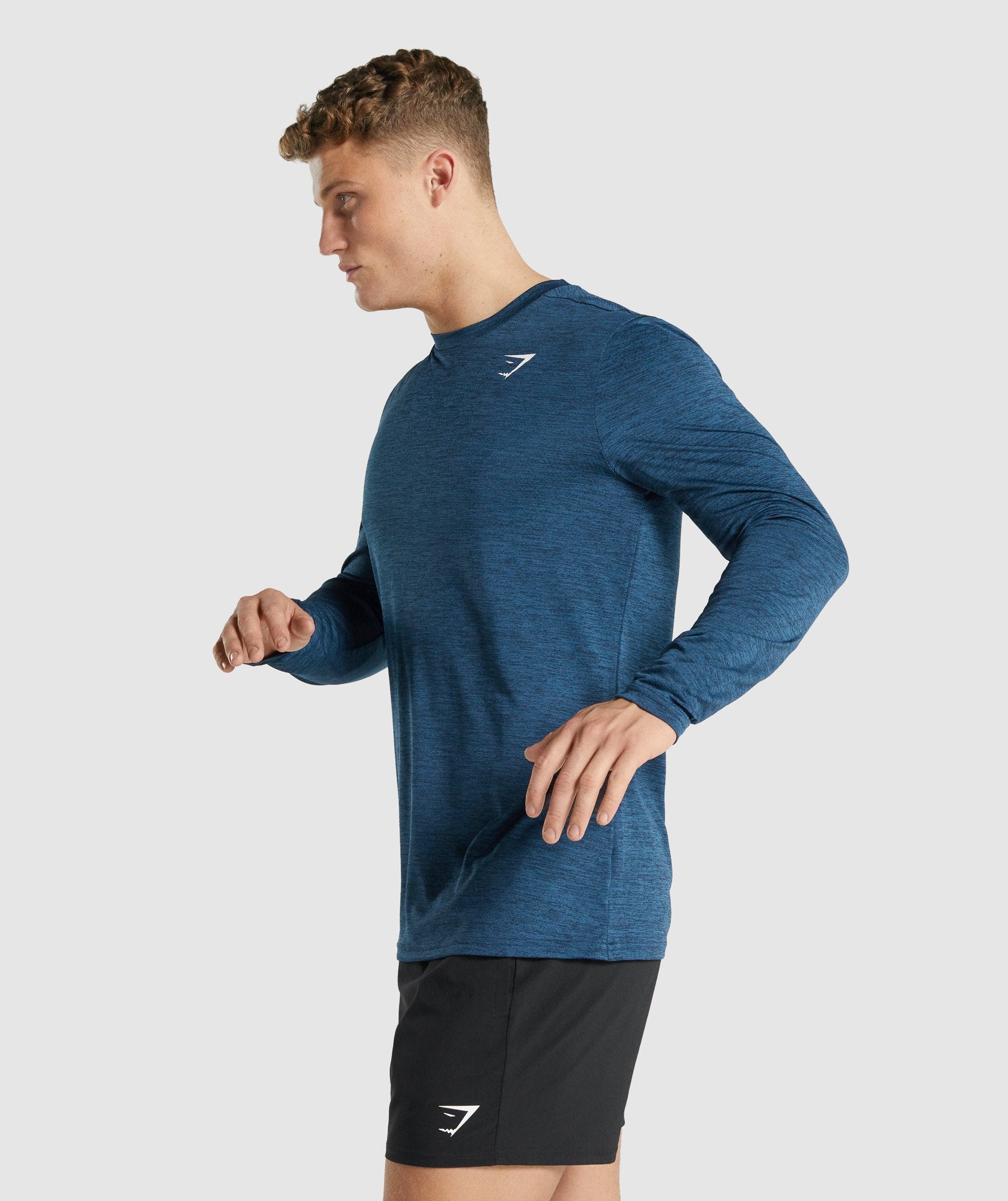 Camiseta Gymshark Arrival Marl Long Sleeve Hombre Azul Marino | 7062138-IV