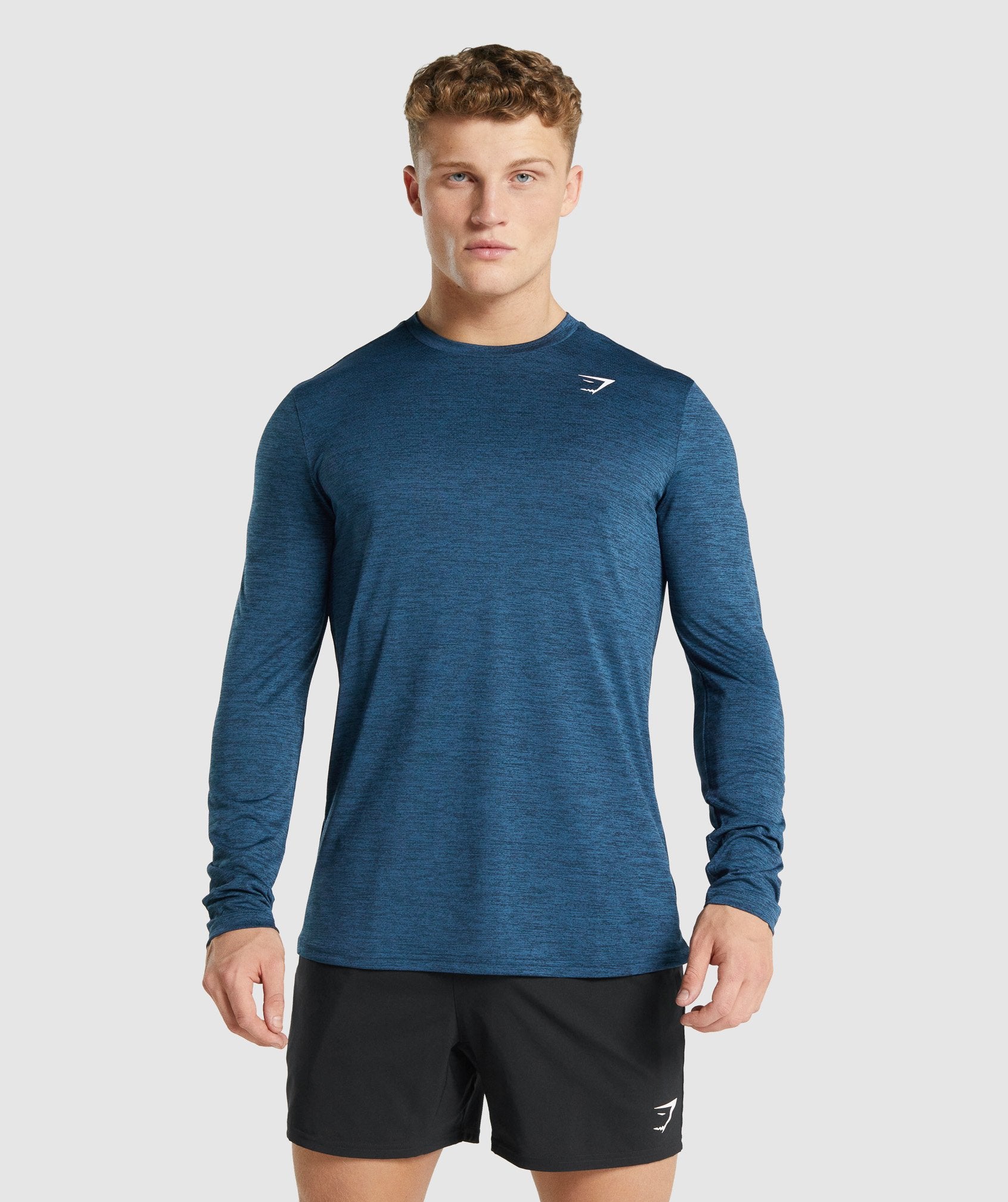 Camiseta Gymshark Arrival Marl Long Sleeve Hombre Azul Marino | 7062138-IV