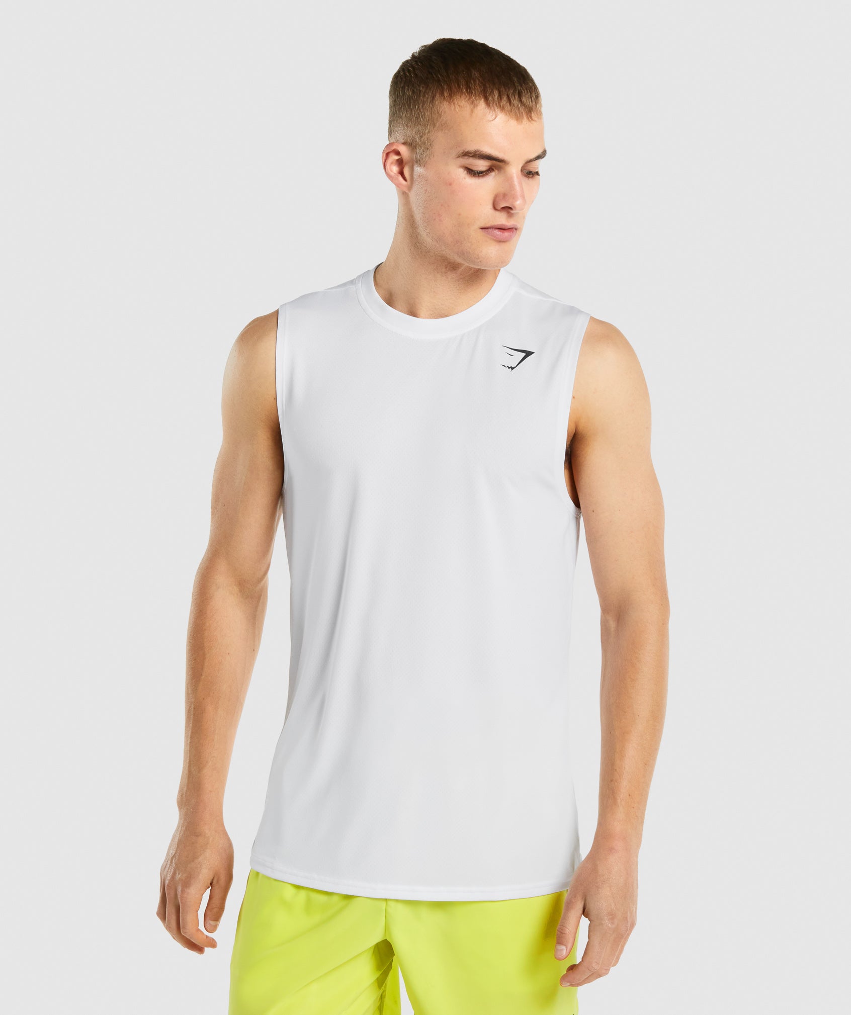 Camiseta Gymshark Arrival Sin Manga Hombre Blancas | 8170264-ZR