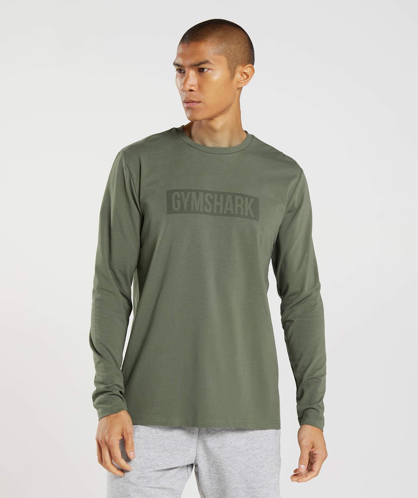 Camiseta Gymshark Block Long Sleeve Hombre Verde Oliva | 5968271-ZE