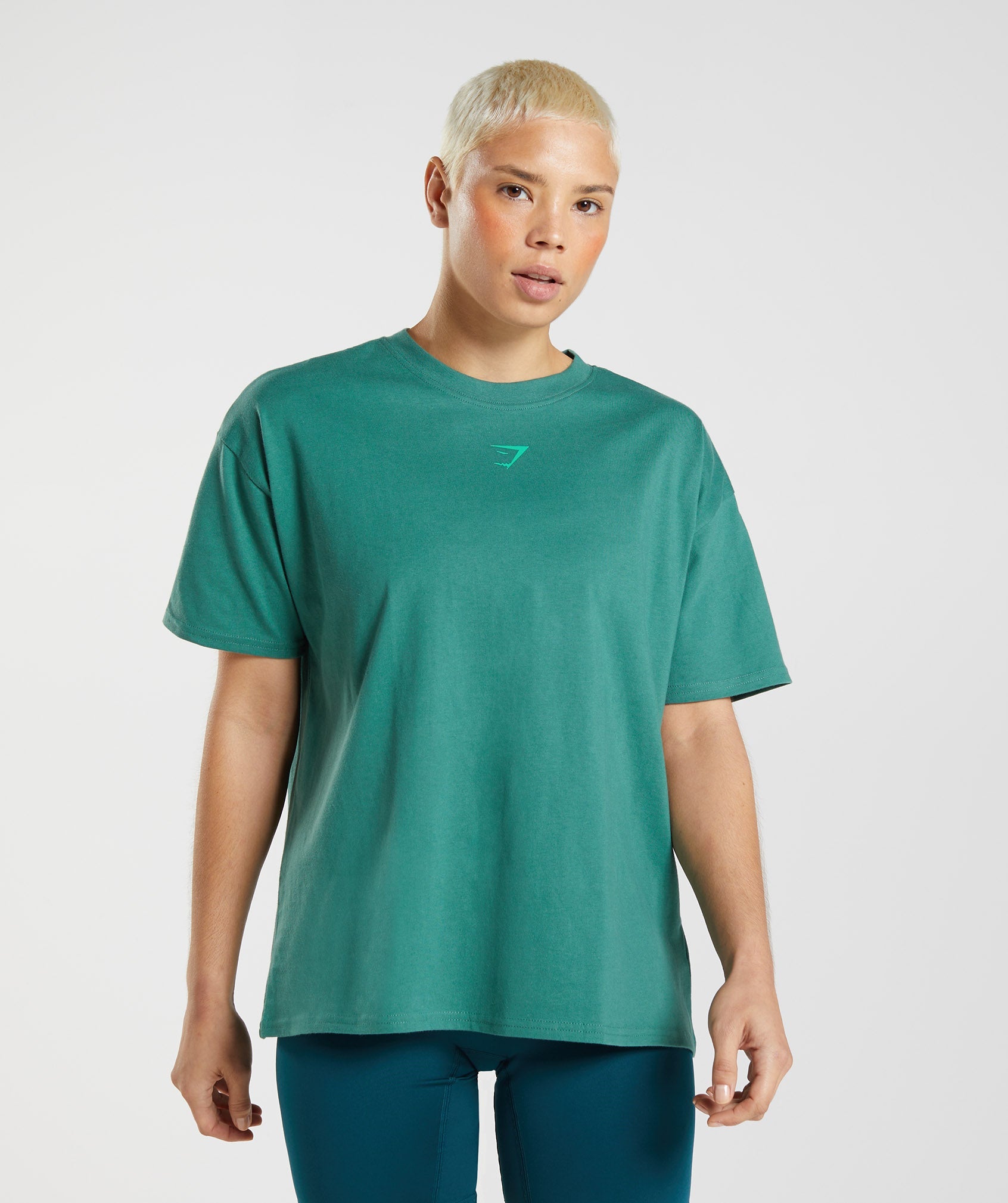 Camiseta Gymshark Fraction Oversized Mujer Verde | 7143925-FN