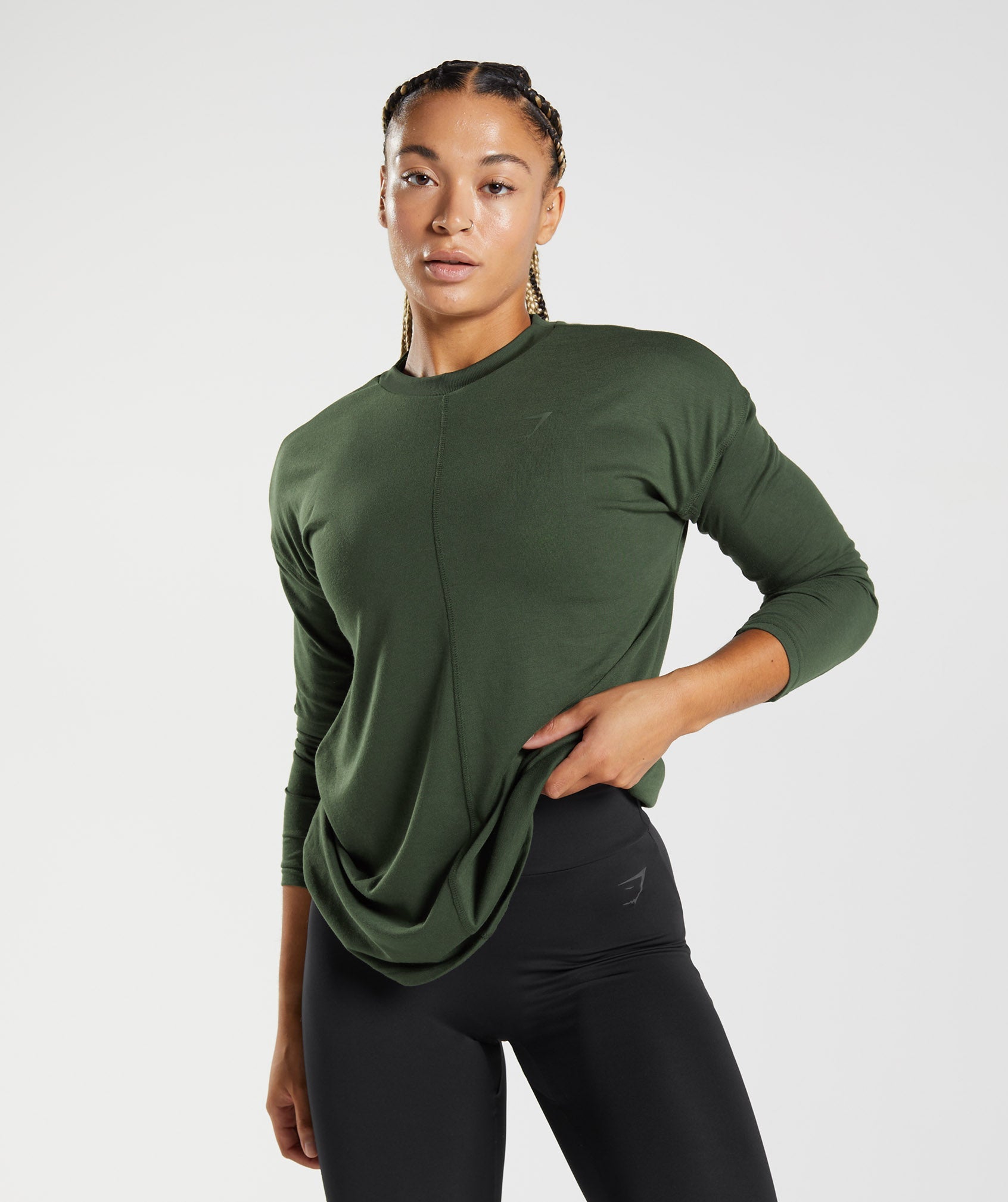 Camiseta Gymshark GS Power Long Sleeve Mujer Verde Oliva | 7813456-DG