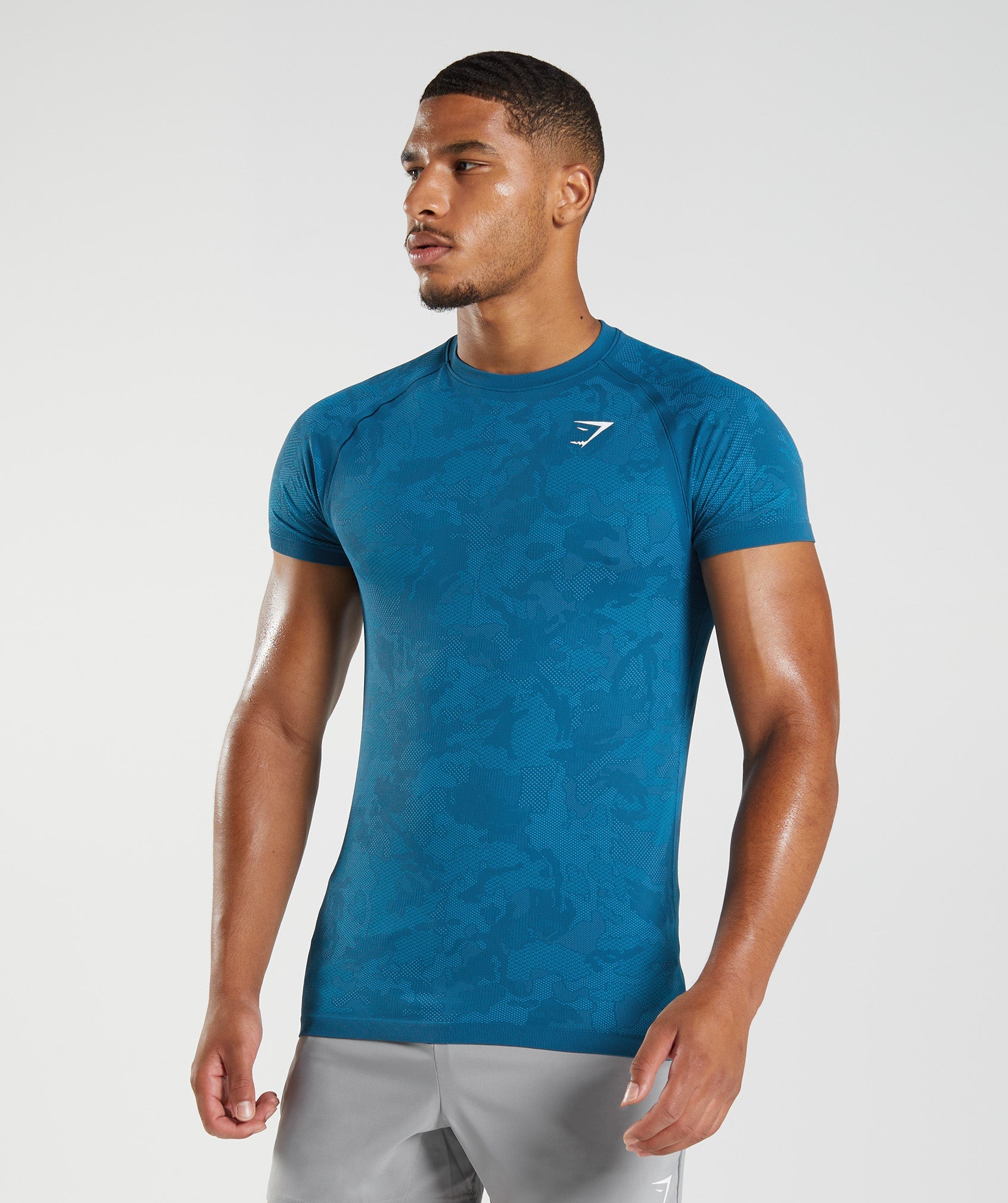 Camiseta Gymshark Geo Seamless Hombre Azules | 5408796-JG