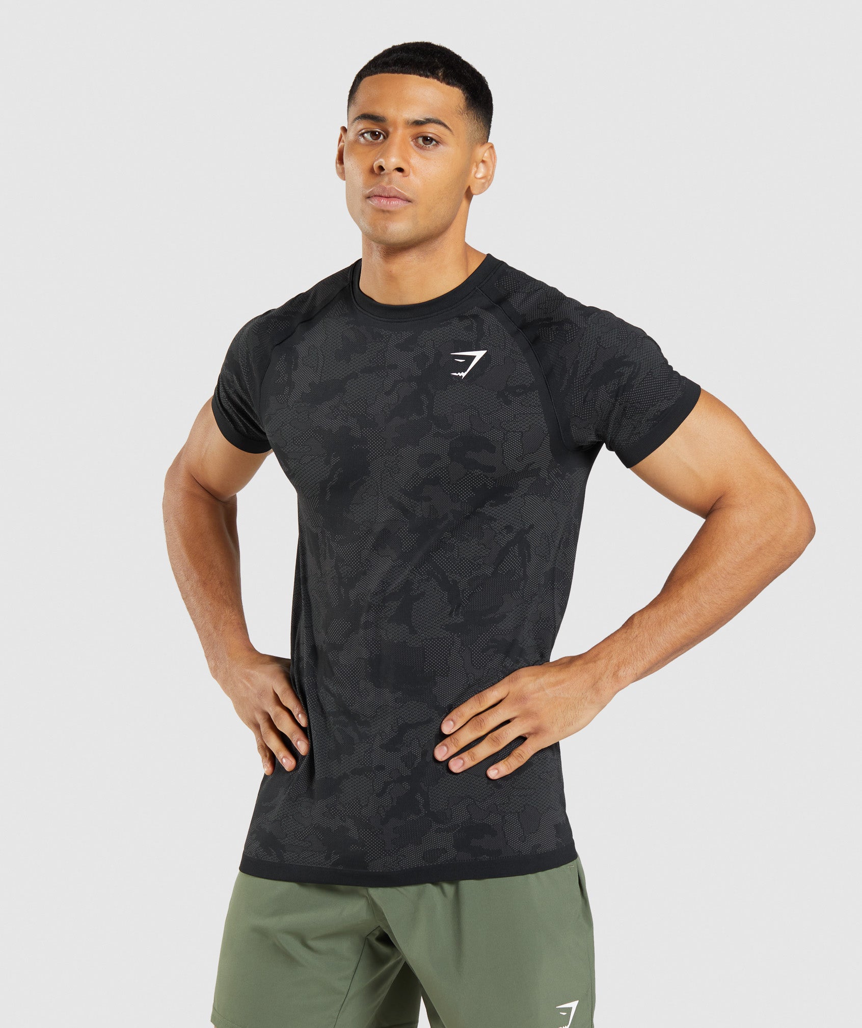 Camiseta Gymshark Geo Seamless Hombre Negras Gris | 4150268-VR