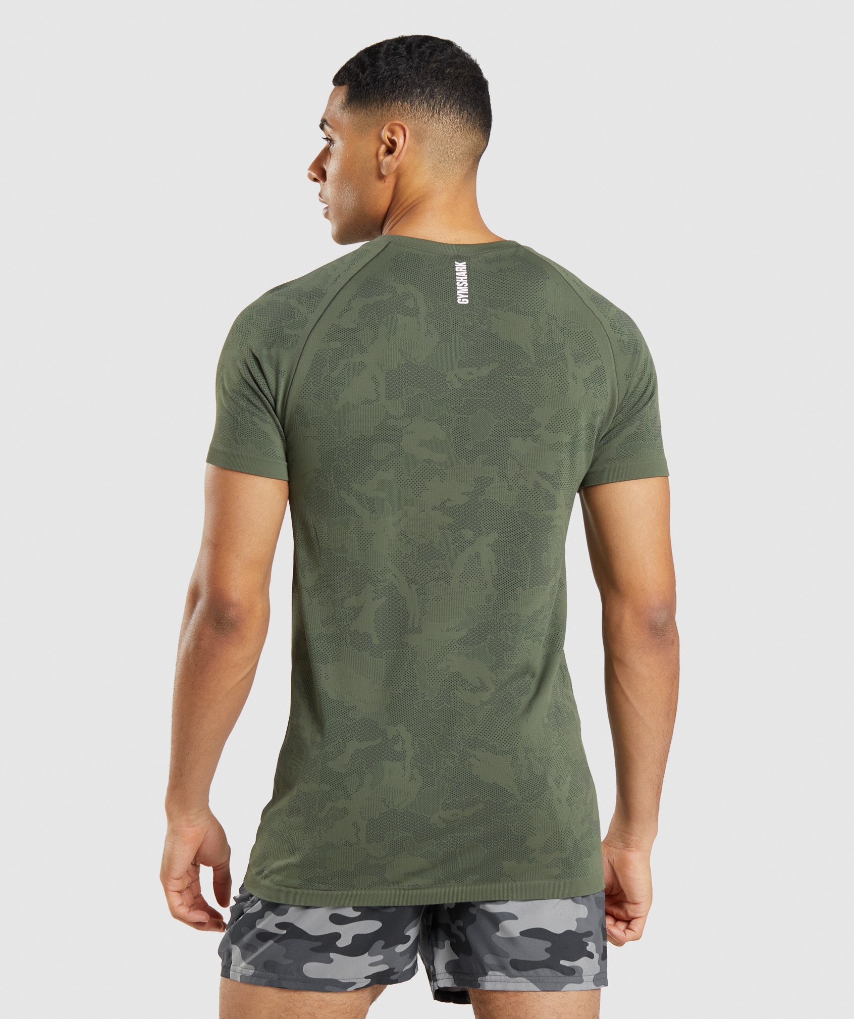 Camiseta Gymshark Geo Seamless Hombre Verde Oliva Negras | 4357906-TP