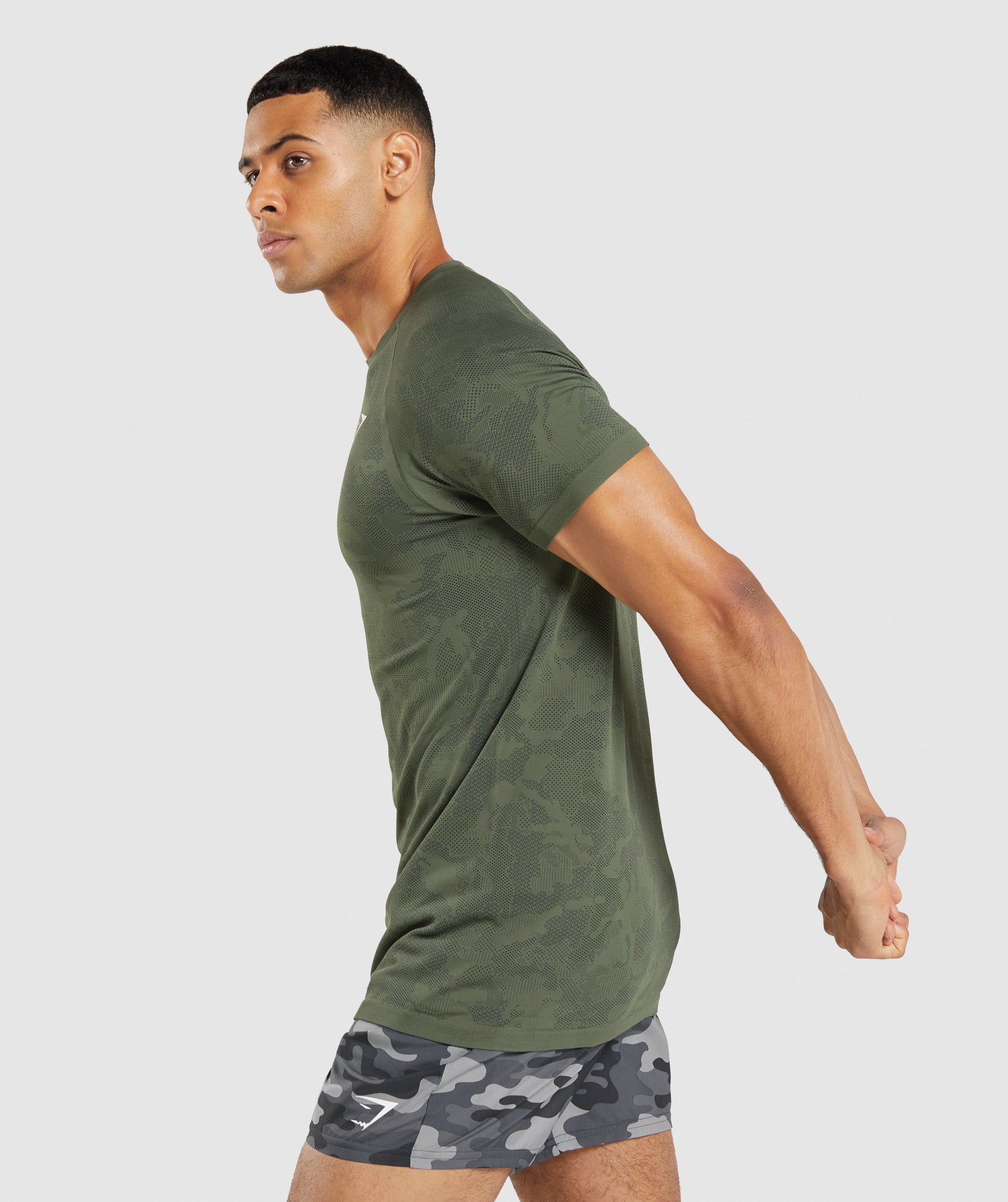 Camiseta Gymshark Geo Seamless Hombre Verde Oliva Negras | 4357906-TP