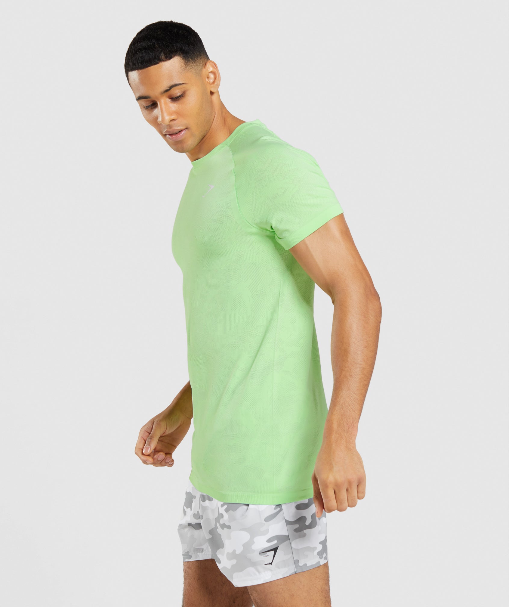 Camiseta Gymshark Geo Seamless Hombre Verde Blancas | 7309681-SH