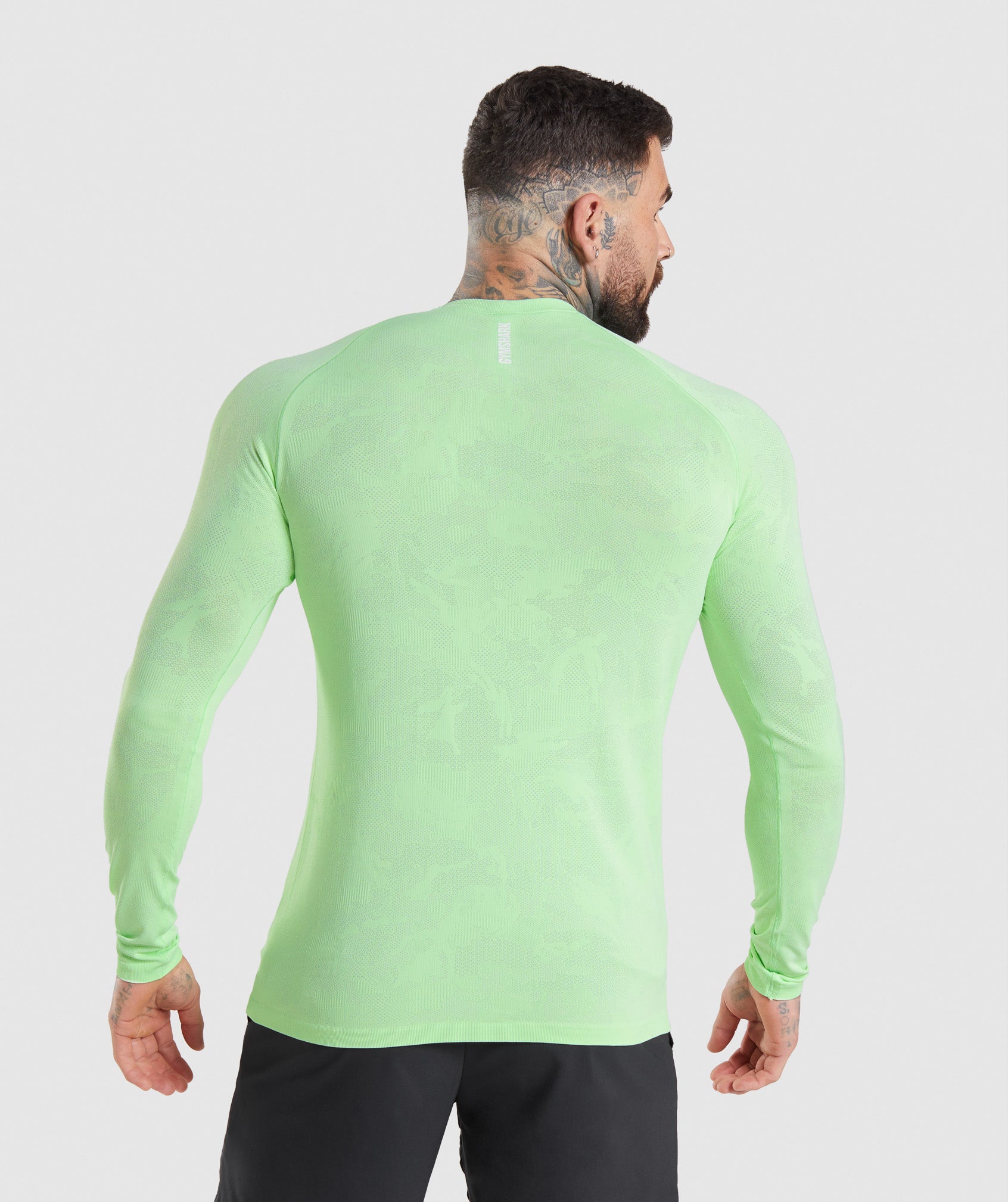 Camiseta Gymshark Geo Seamless Long Sleeve Hombre Verde Blancas | 1076439-RY