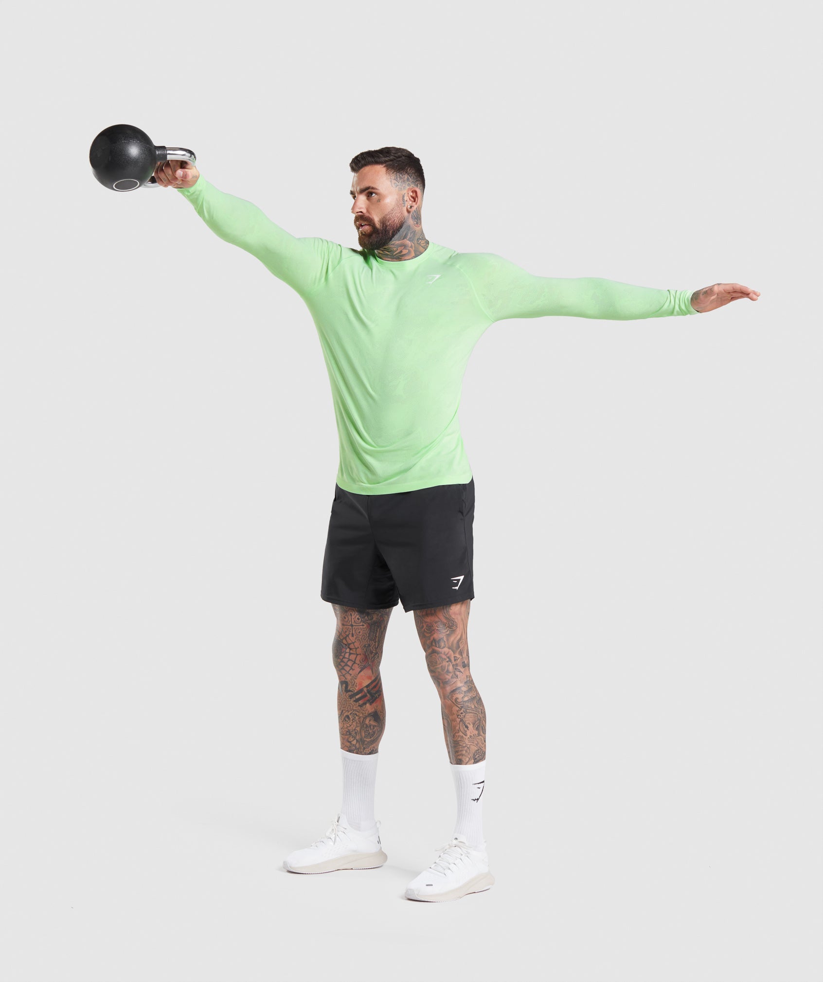 Camiseta Gymshark Geo Seamless Long Sleeve Hombre Verde Blancas | 1076439-RY