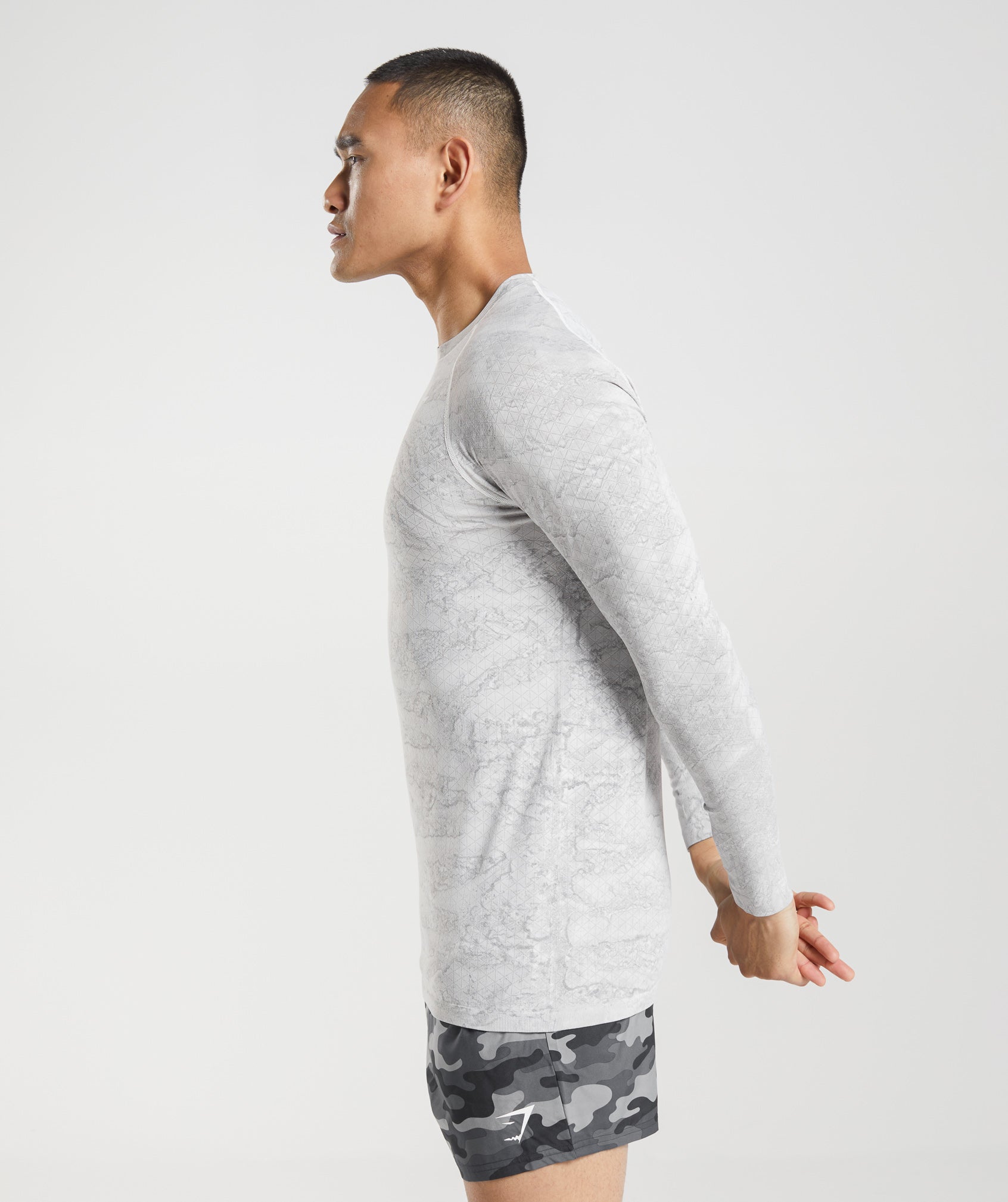 Camiseta Gymshark Geo Seamless Long Sleeve Hombre Blancas Gris Claro | 1769280-UO