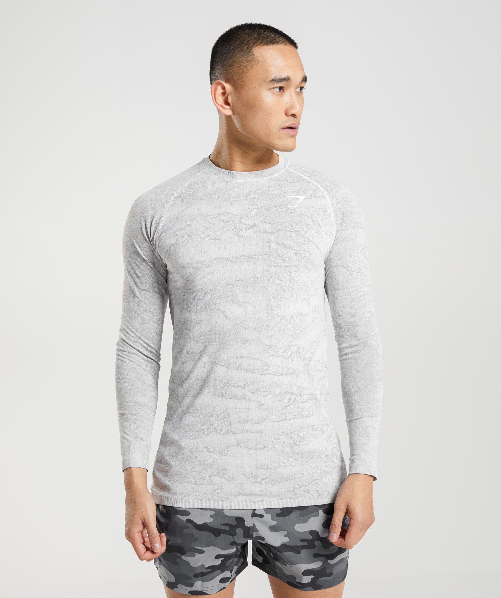 Camiseta Gymshark Geo Seamless Long Sleeve Hombre Blancas Gris Claro | 1769280-UO