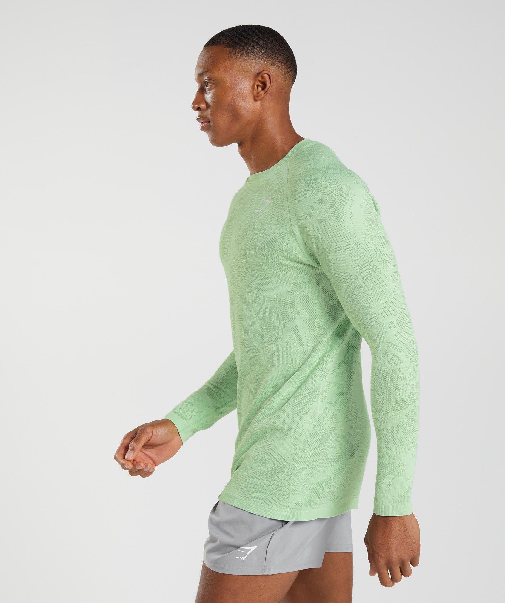 Camiseta Gymshark Geo Seamless Long Sleeve Hombre Verde Verde | 3957028-PW