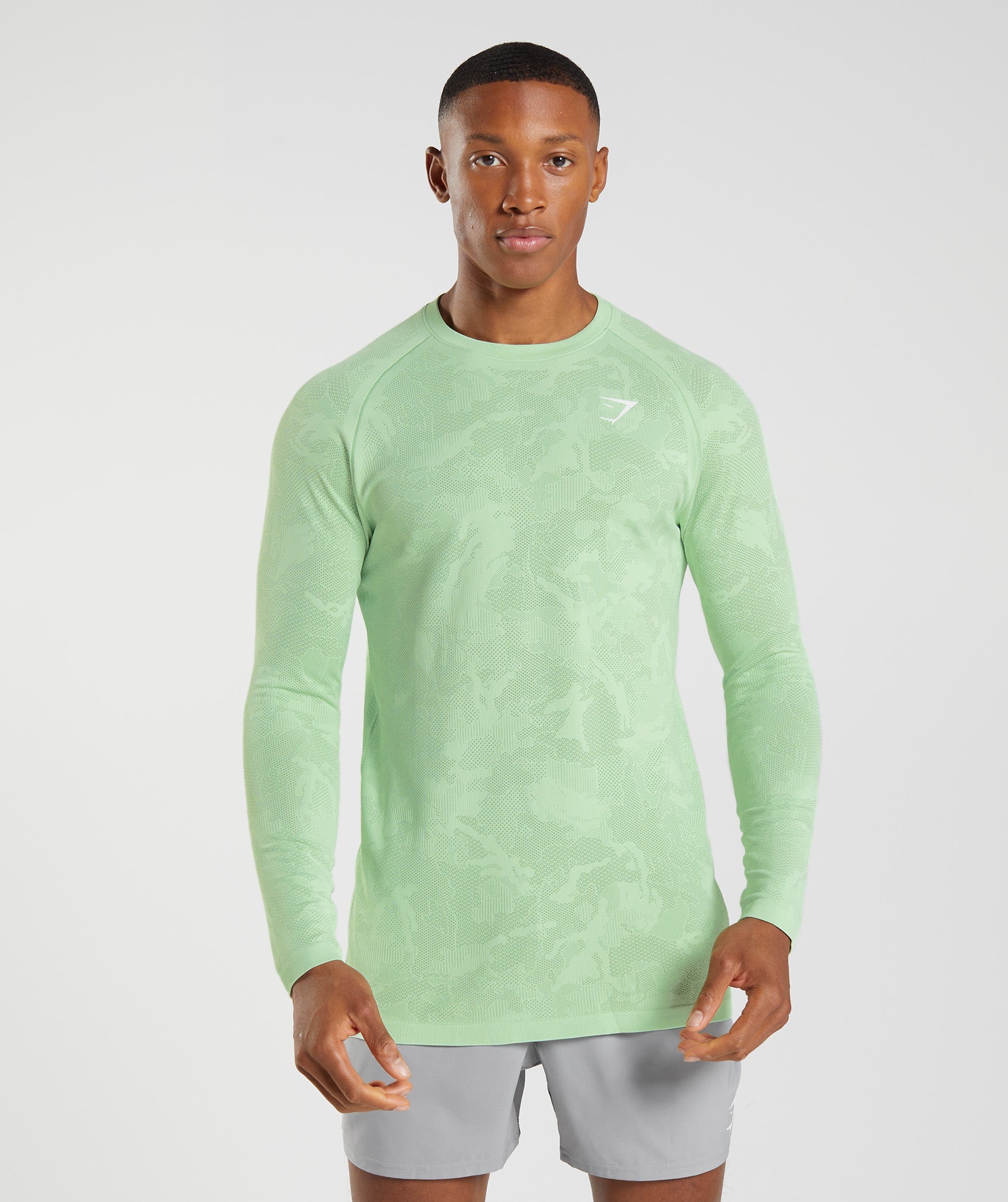 Camiseta Gymshark Geo Seamless Long Sleeve Hombre Verde Verde | 3957028-PW