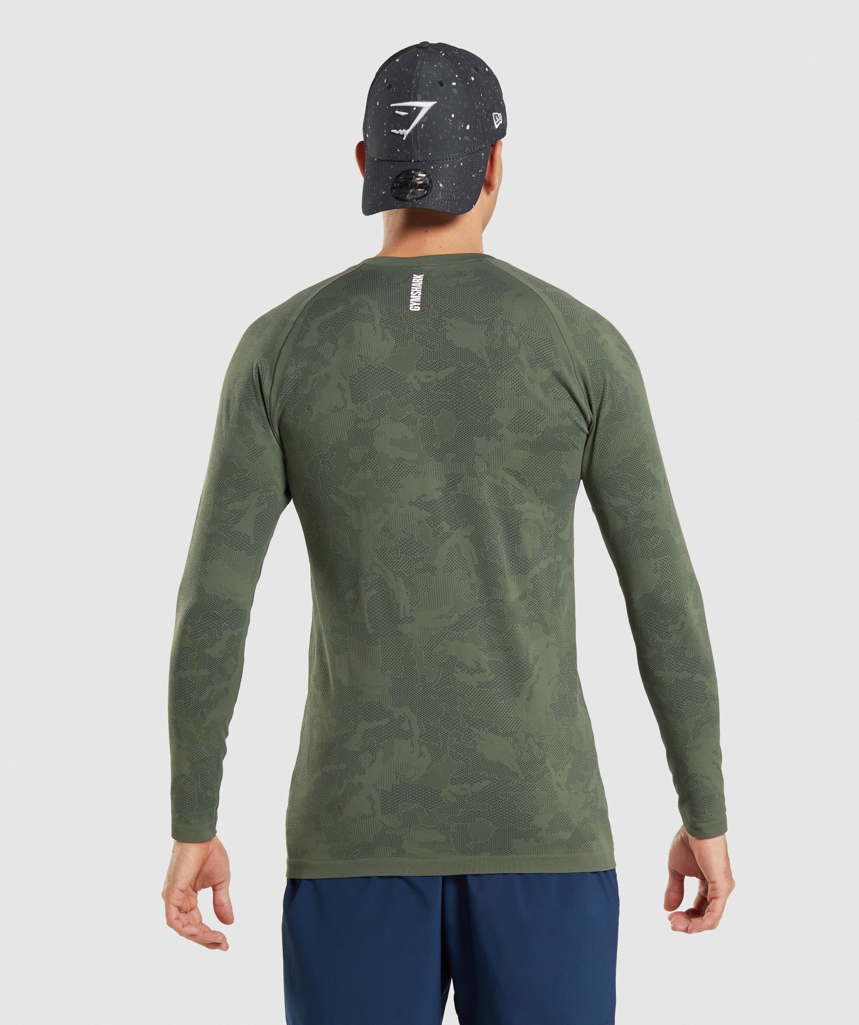 Camiseta Gymshark Geo Seamless Long Sleeve Hombre Verde Oliva Negras | 6470139-BZ