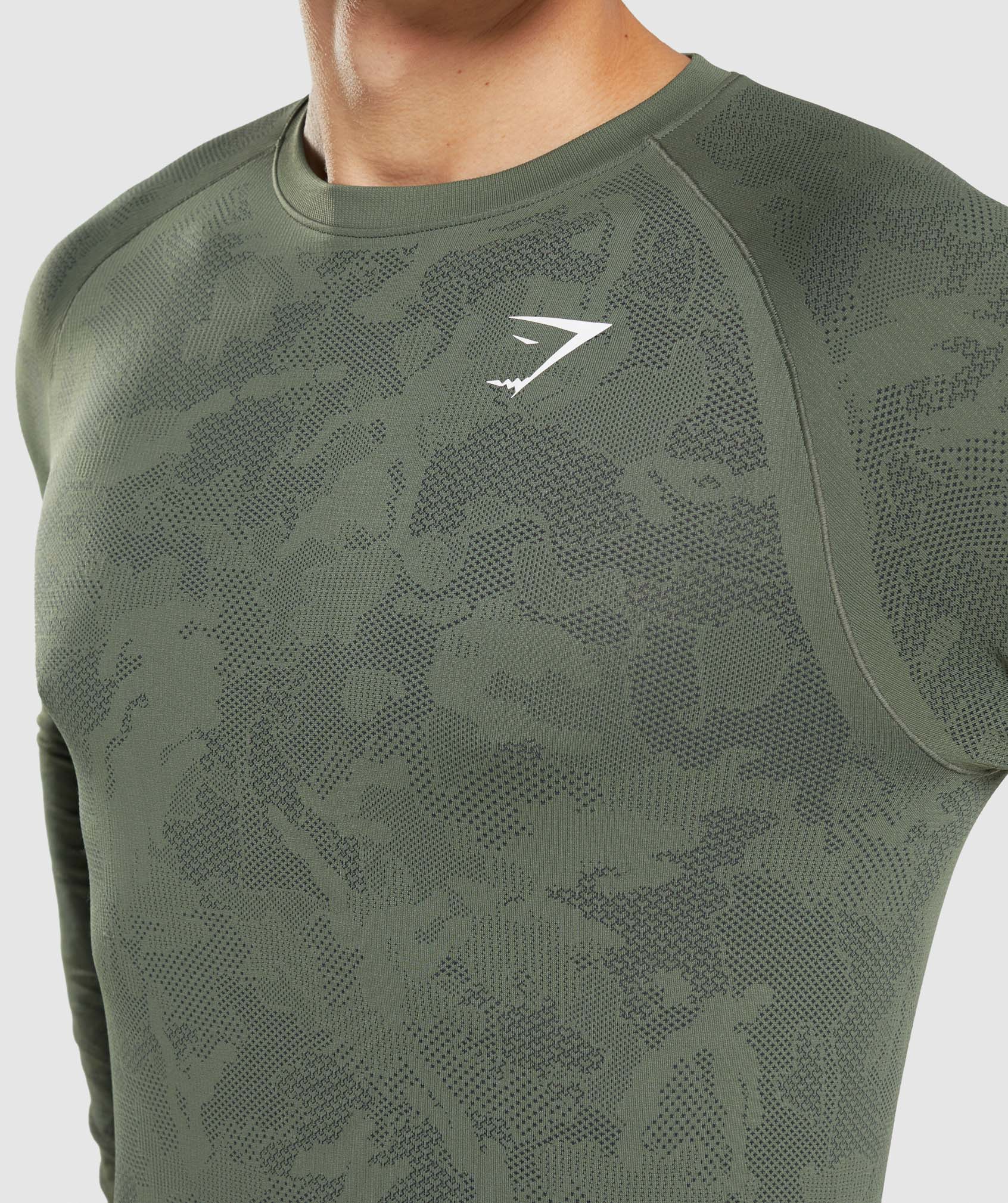 Camiseta Gymshark Geo Seamless Long Sleeve Hombre Verde Oliva Negras | 6470139-BZ