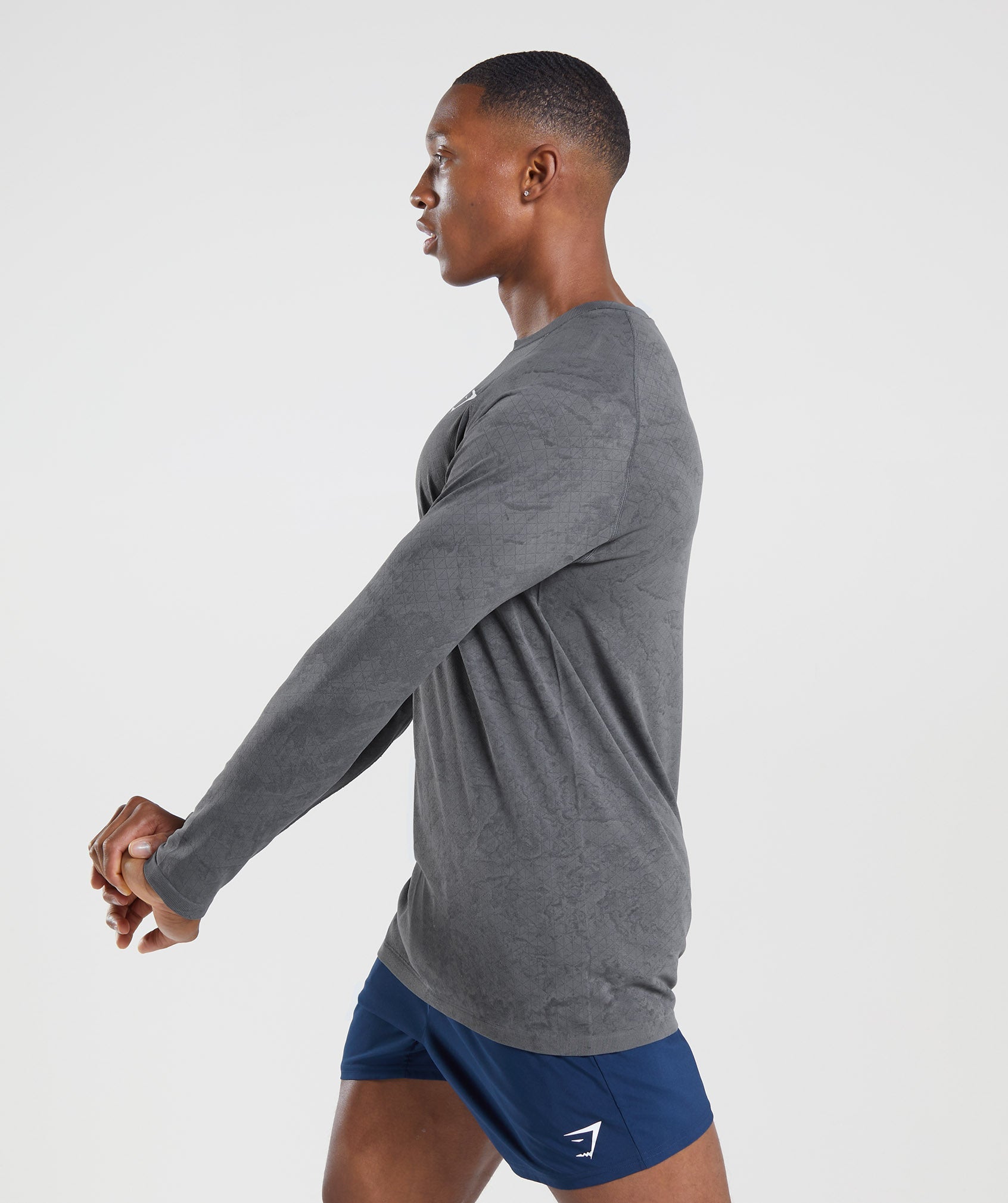 Camiseta Gymshark Geo Seamless Long Sleeve Hombre Gris Negras | 8204715-ET