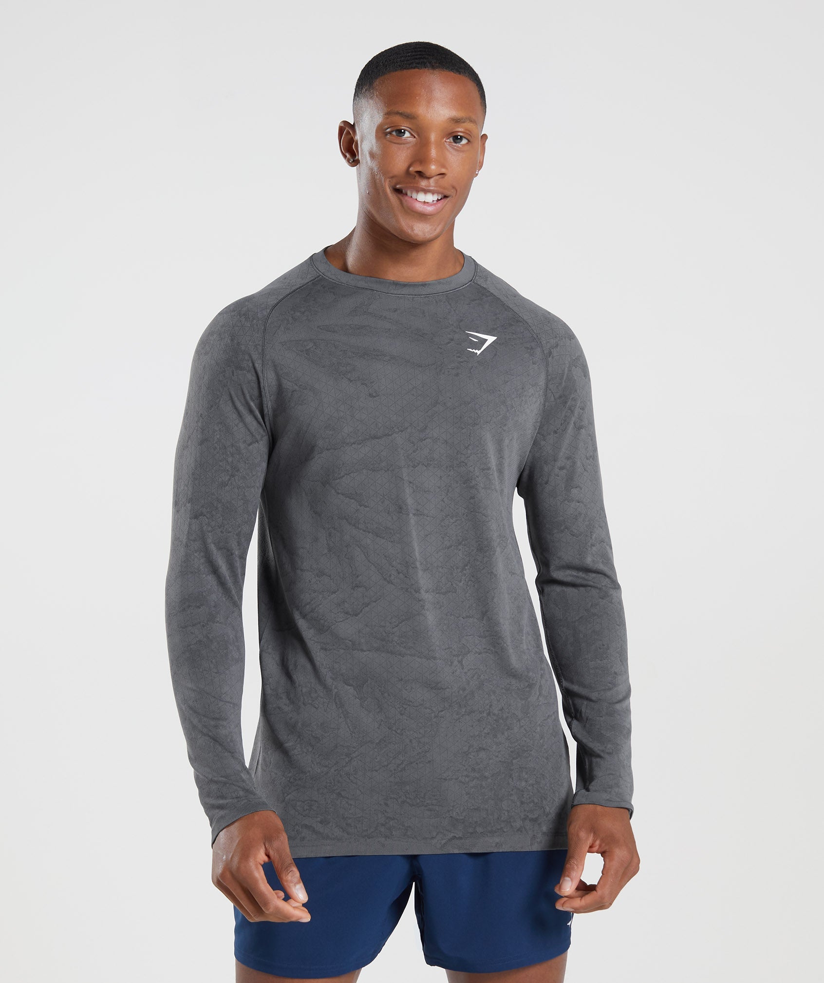 Camiseta Gymshark Geo Seamless Long Sleeve Hombre Gris Negras | 8204715-ET