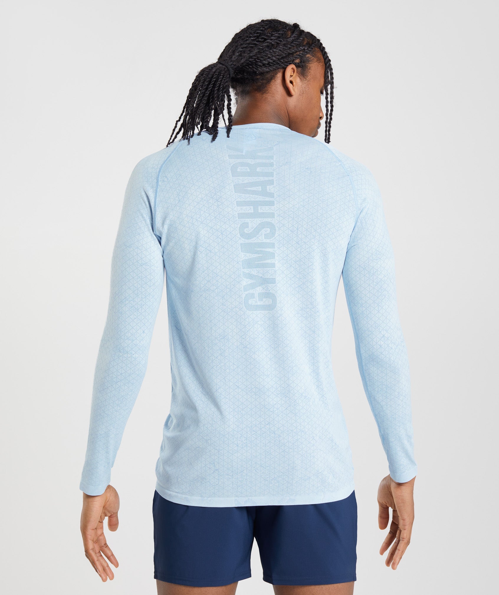 Camiseta Gymshark Geo Seamless Long Sleeve Hombre Blancas Azules | 9805312-XY