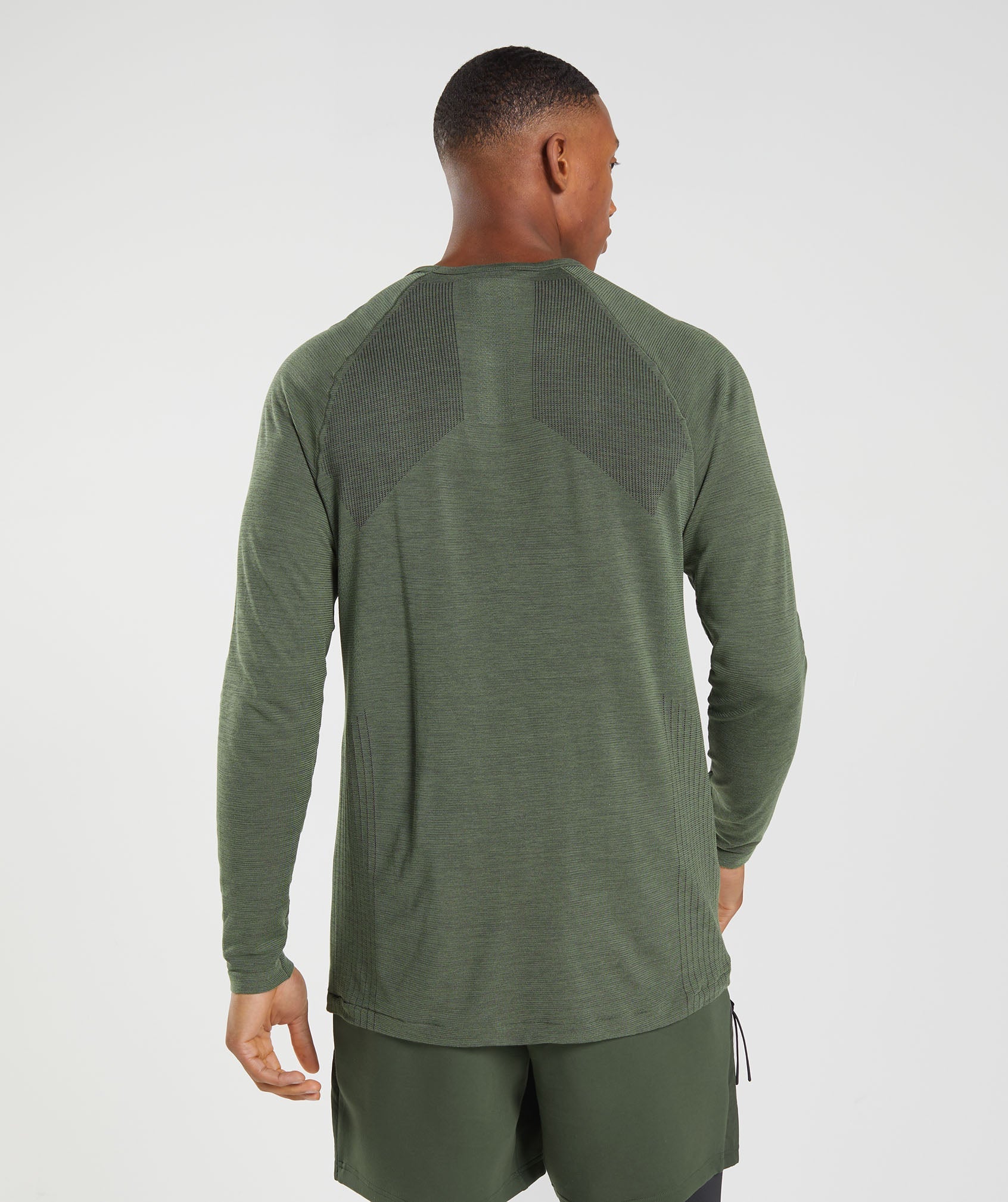 Camiseta Gymshark Retake Seamless Long Sleeve Hombre Verde Oliva | 3952671-GZ