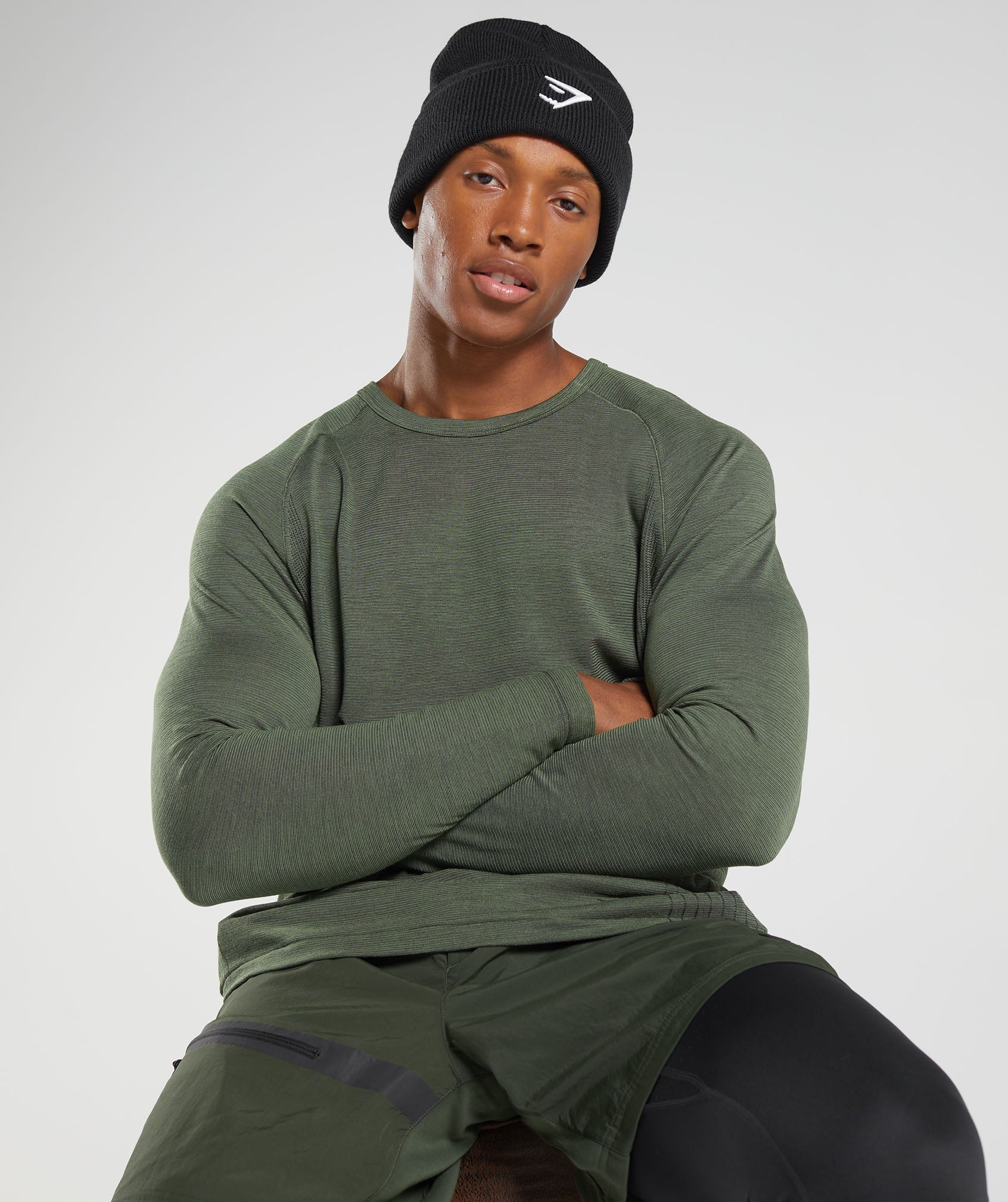 Camiseta Gymshark Retake Seamless Long Sleeve Hombre Verde Oliva | 3952671-GZ