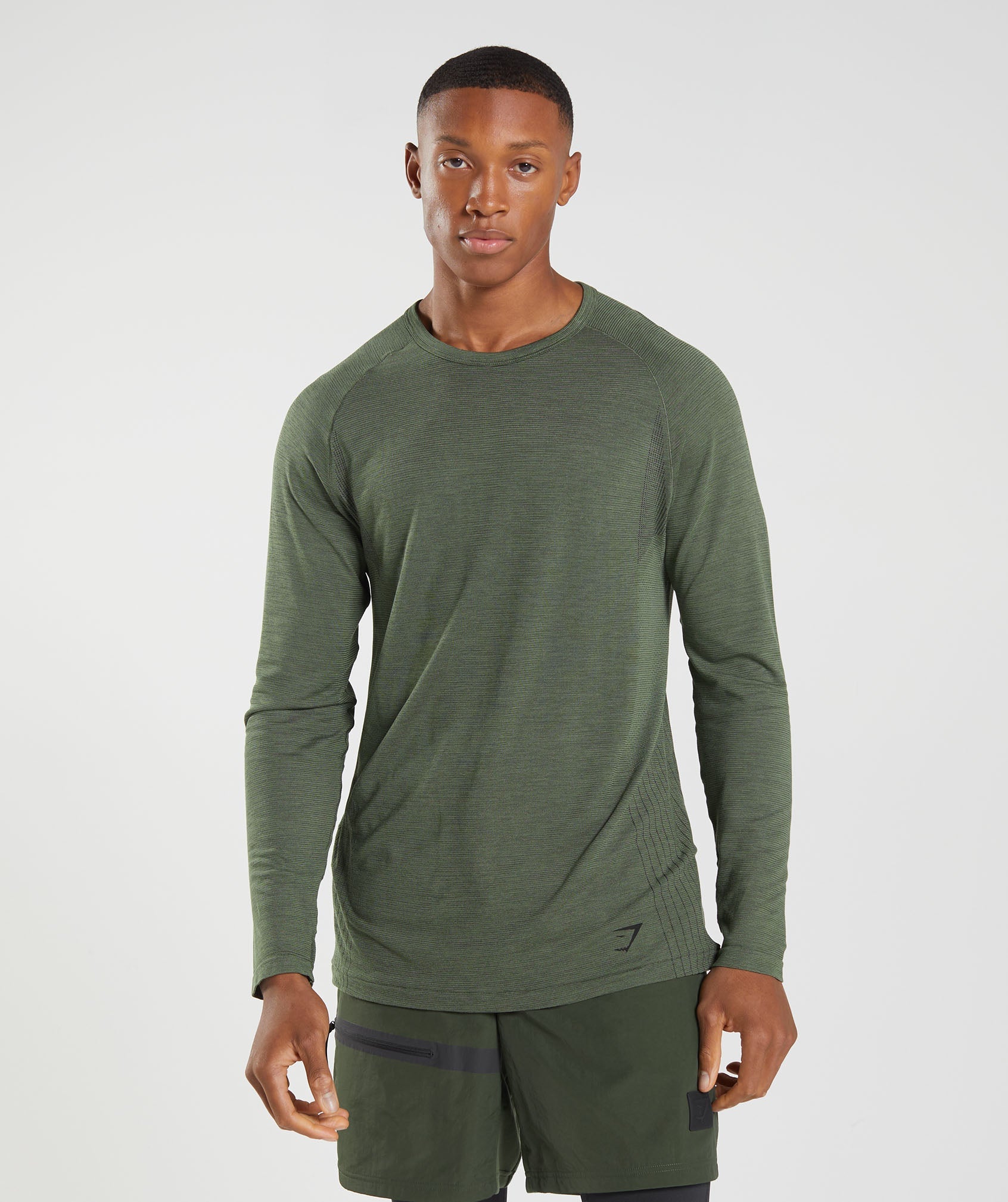 Camiseta Gymshark Retake Seamless Long Sleeve Hombre Verde Oliva | 3952671-GZ