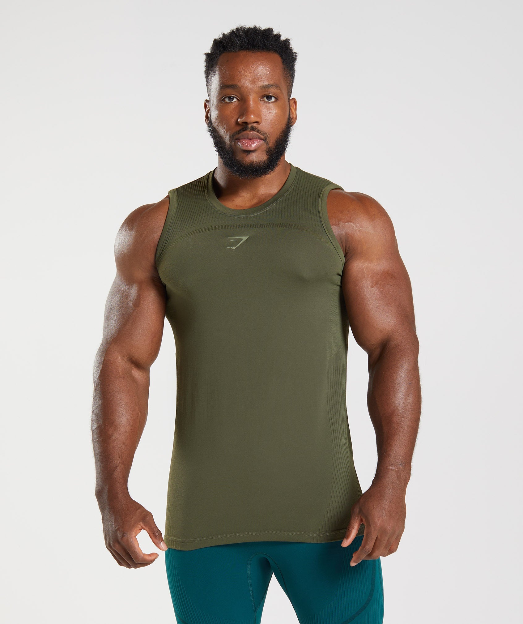 Camiseta Tirantes Gymshark 315 Seamless Hombre Verde Oliva | 0812534-OC