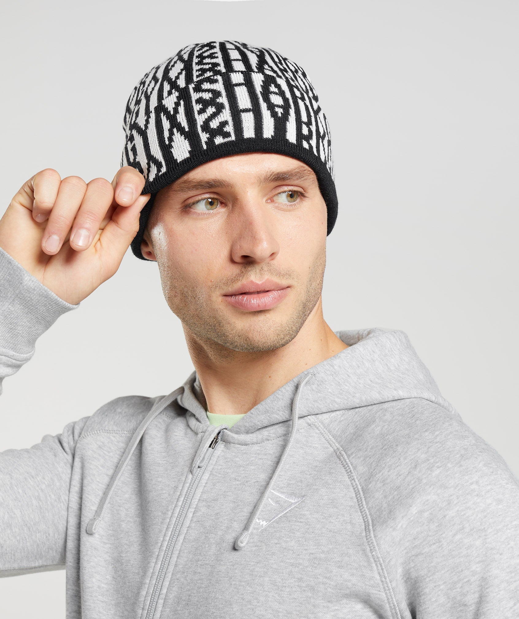 Sombreros Gymshark Reversable Jacquard Beanie Hombre Negras Blancas | 8923065-HI