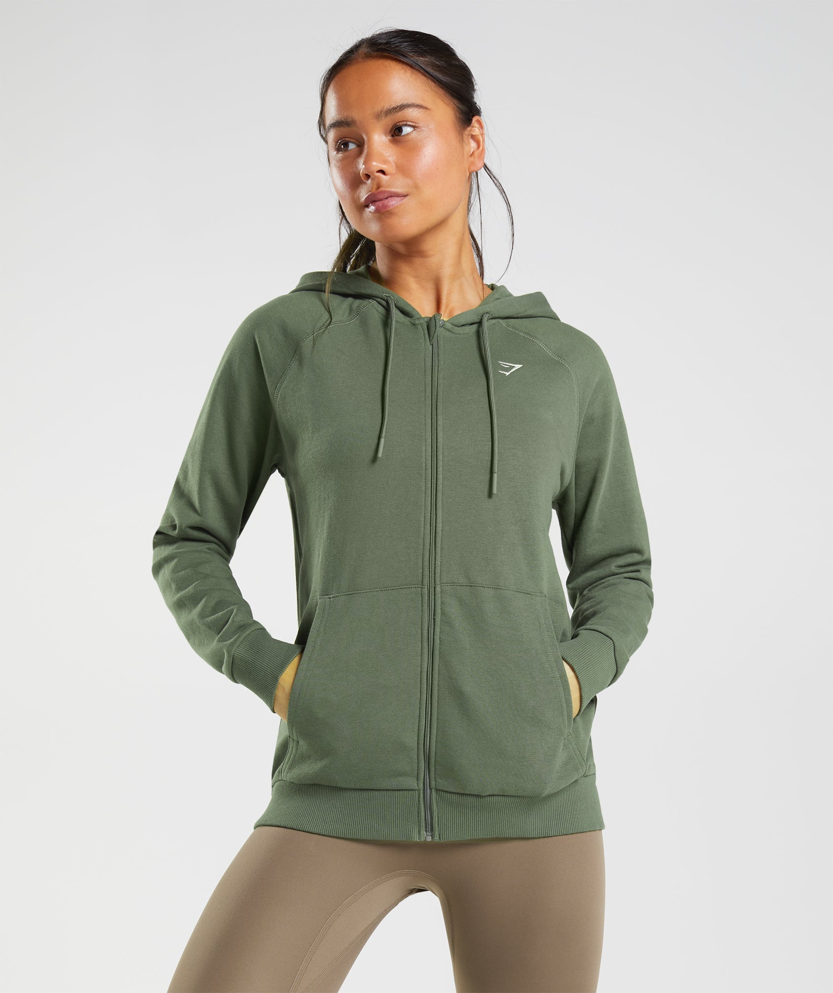 Sudadera Con Capucha Gymshark Entrenamiento Zip Mujer Verde Oliva | 3281960-MW