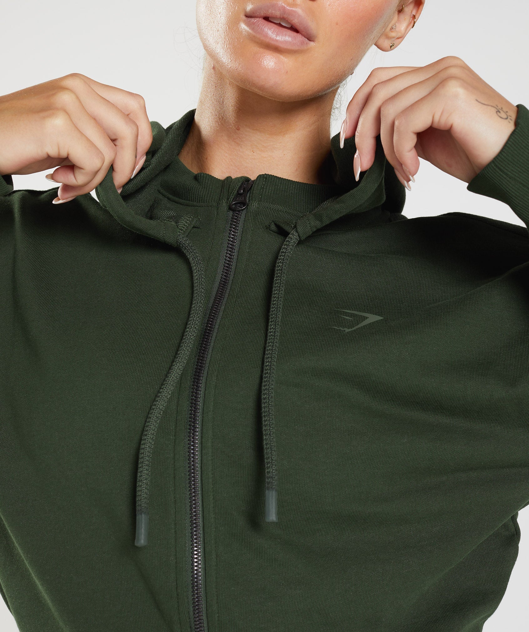 Sudadera Con Capucha Gymshark GS Power Cropped Zip Mujer Verde Oliva | 8436912-SF