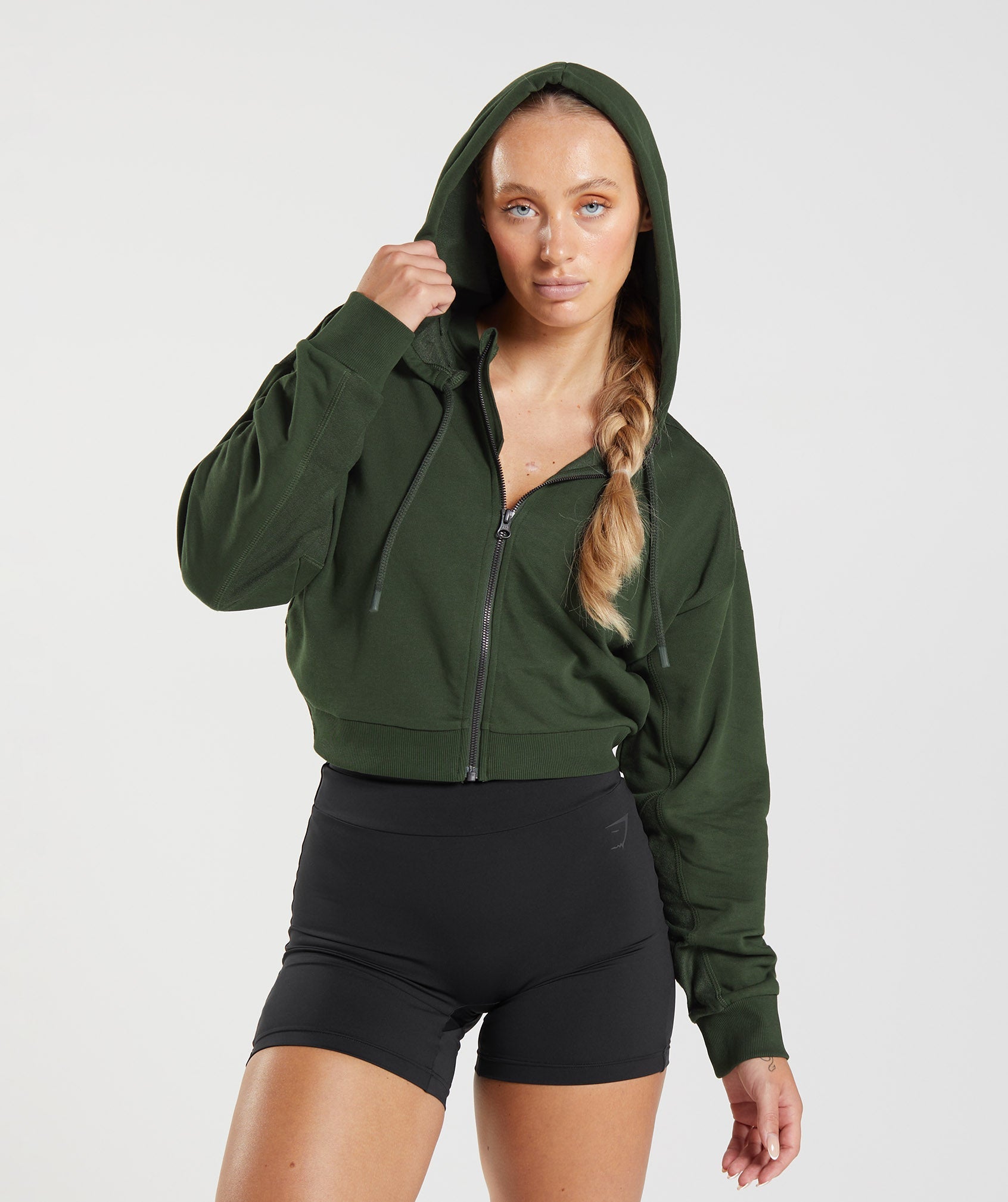 Sudadera Con Capucha Gymshark GS Power Cropped Zip Mujer Verde Oliva | 8436912-SF