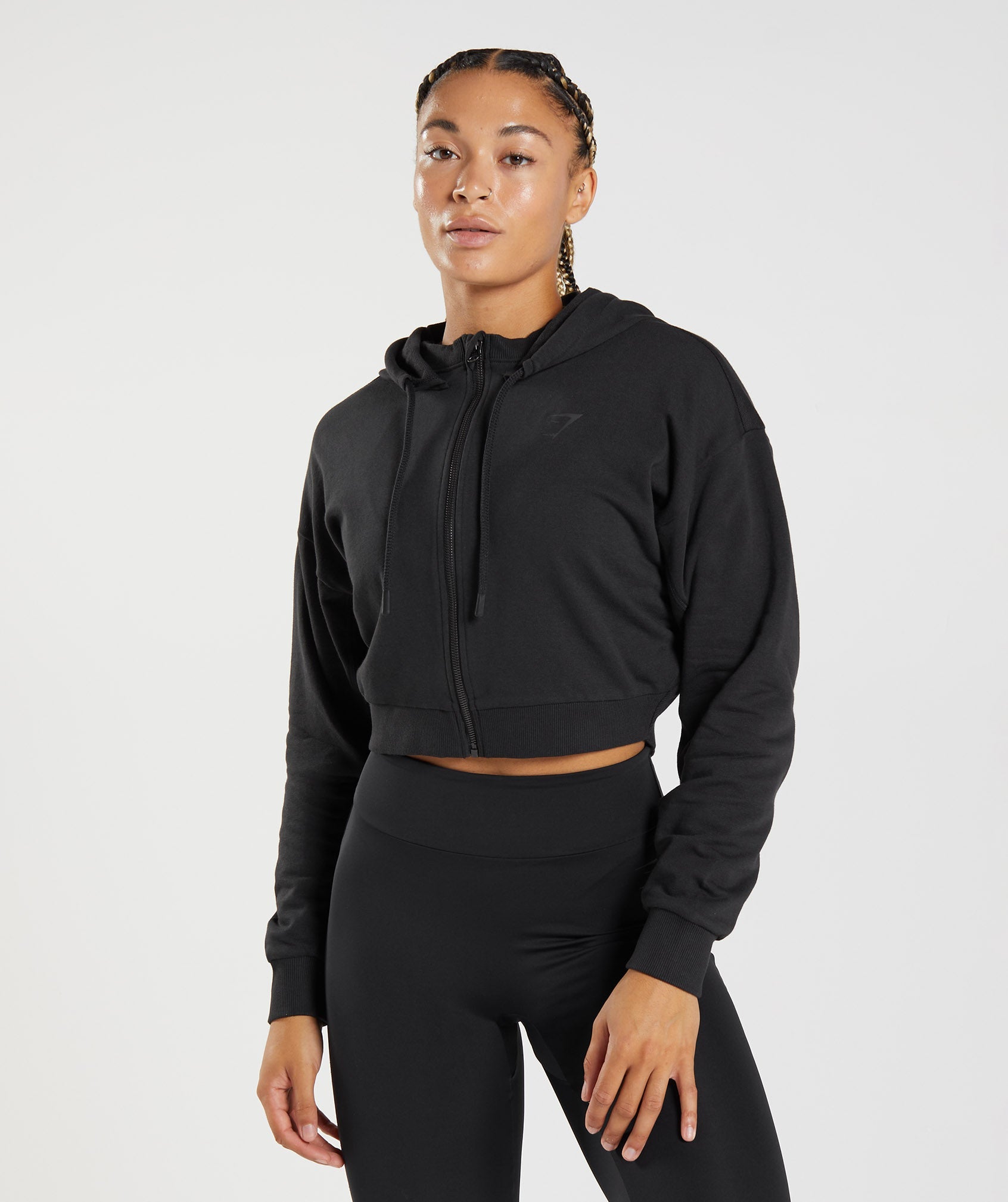 Sudadera Con Capucha Gymshark GS Power Cropped Zip Mujer Negras | 9354687-TN