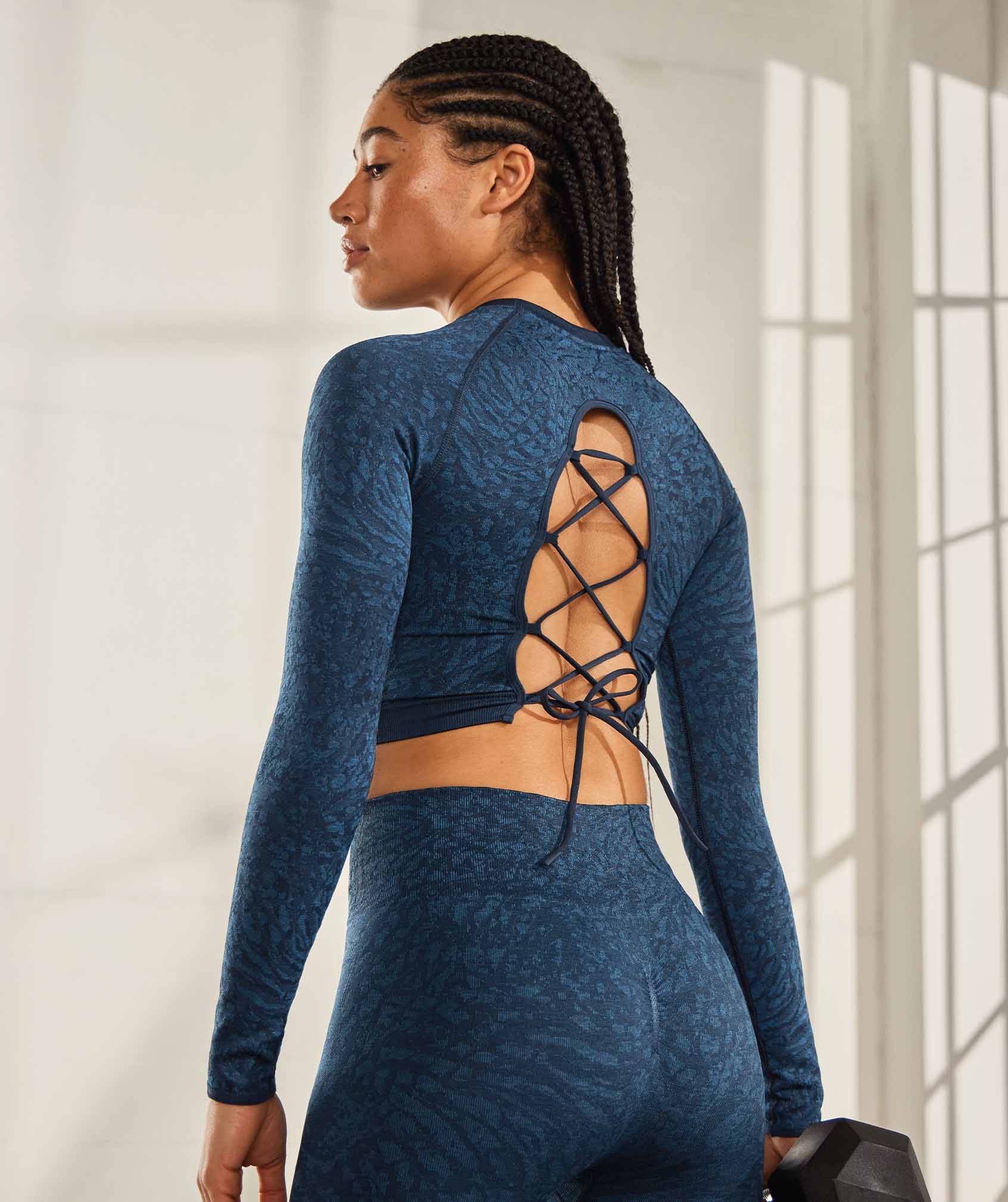 Tops Gymshark Adapt Animal Seamless Encaje Up Back Mujer Azul Marino | 5037849-UQ