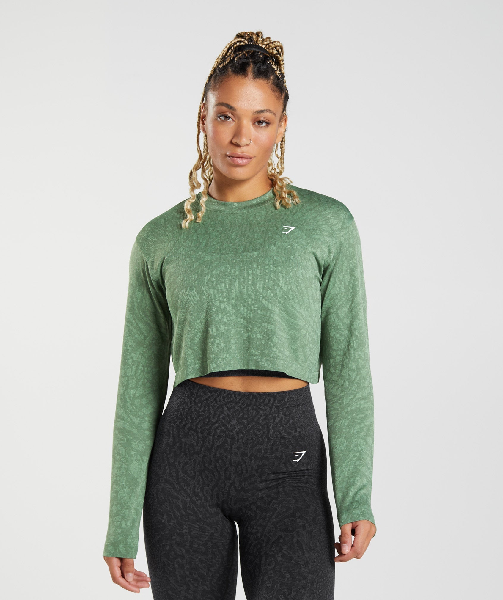 Tops Gymshark Adapt Animal Seamless Long Sleeve Mujer Verde | 5846937-KS