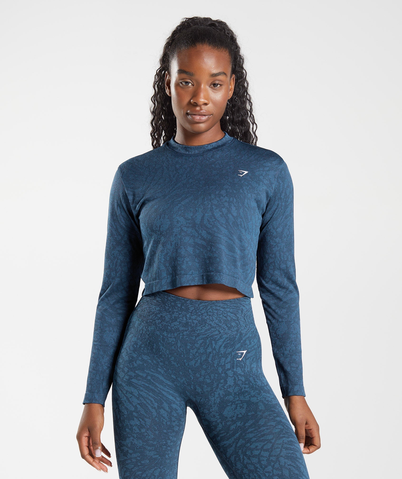 Tops Gymshark Adapt Animal Seamless Long Sleeve Mujer Azul Marino | 9876042-KJ