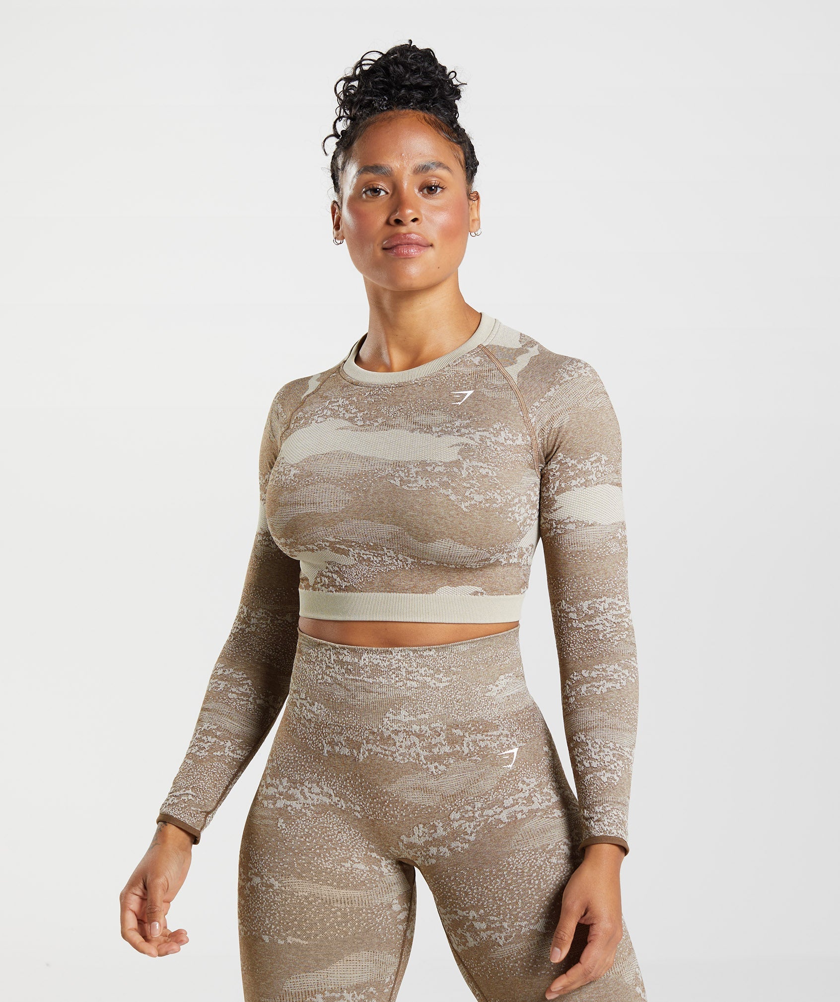 Tops Gymshark Adapt Camo Seamless Encaje Up Back Mujer Gris Marrones | 1625498-PN