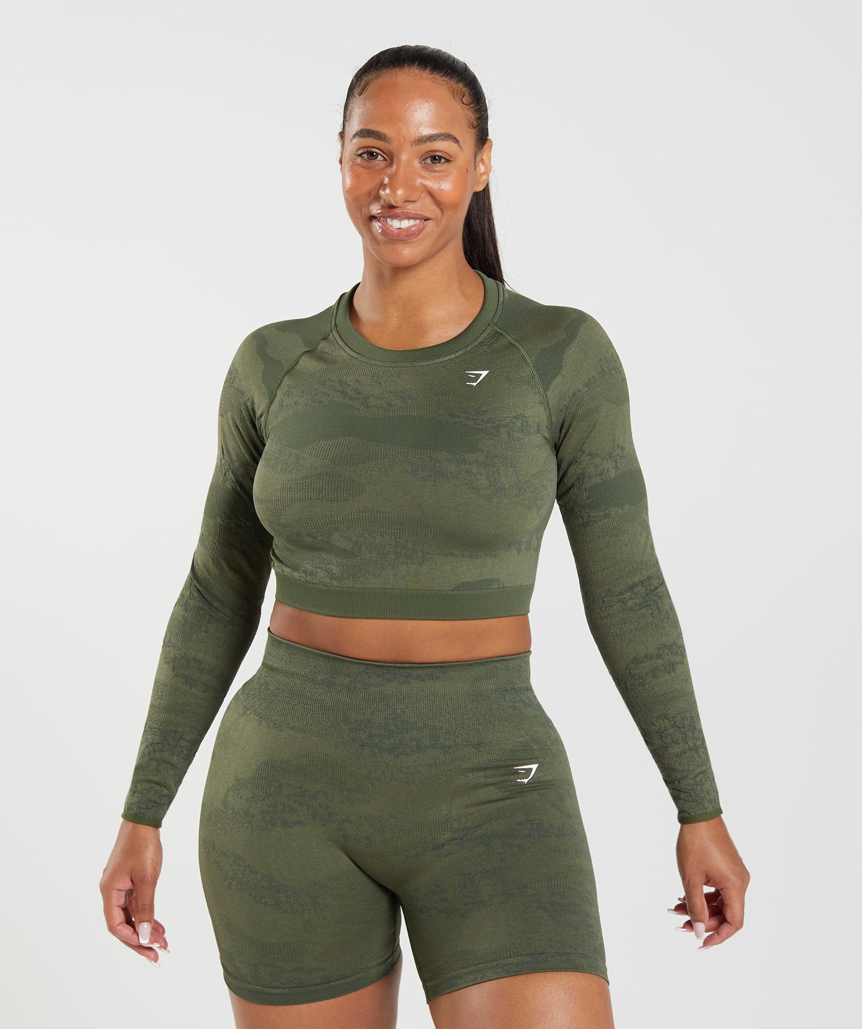 Tops Gymshark Adapt Camo Seamless Encaje Up Back Mujer Verde Oliva | 2674510-RO