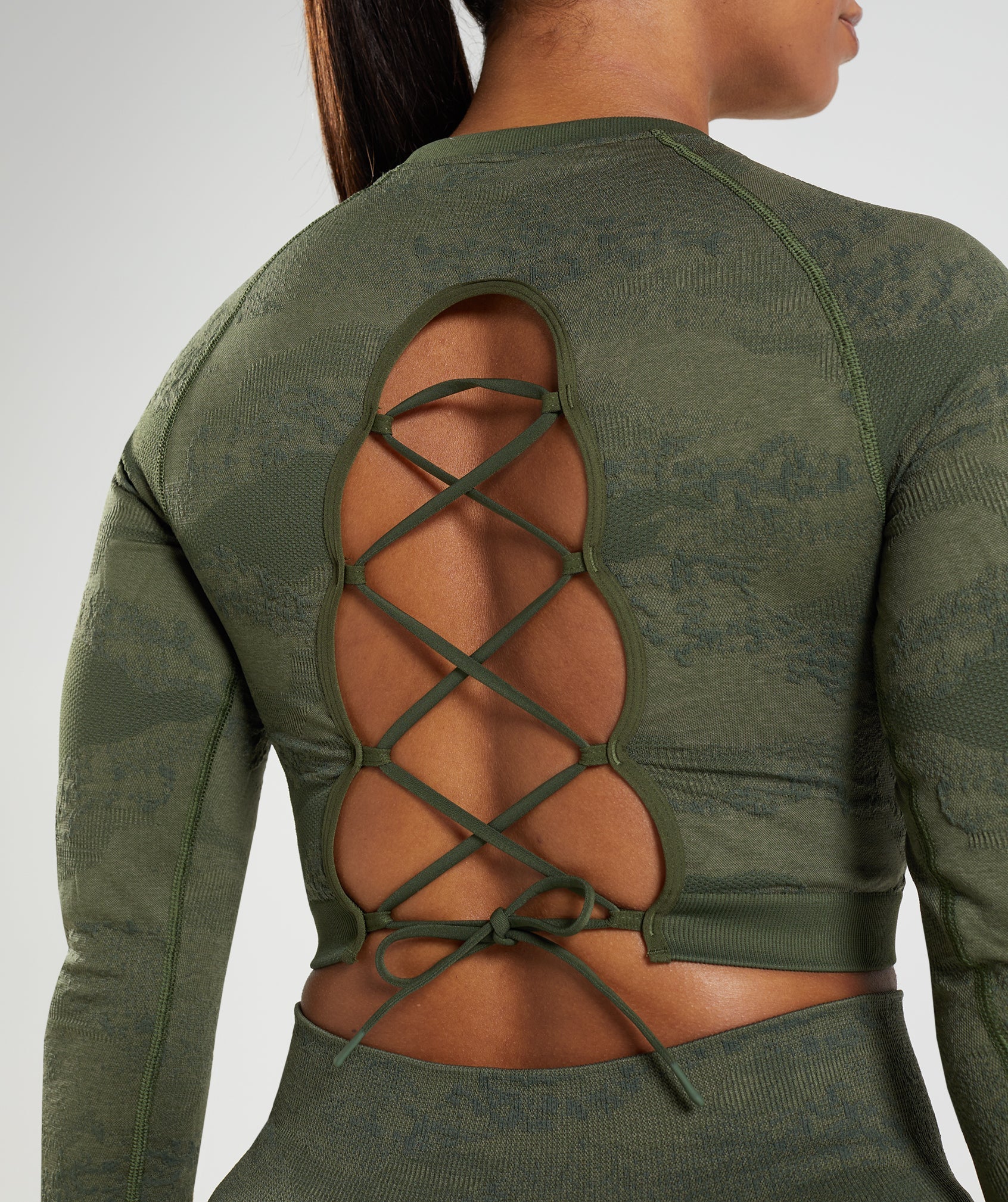 Tops Gymshark Adapt Camo Seamless Encaje Up Back Mujer Verde Oliva | 2674510-RO