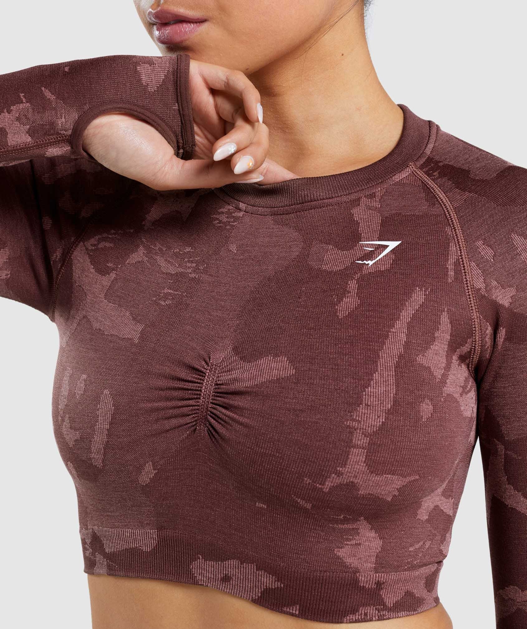 Tops Gymshark Adapt Camo Seamless Long Sleeve Crop Mujer Rosas Marrones | 2487361-DY