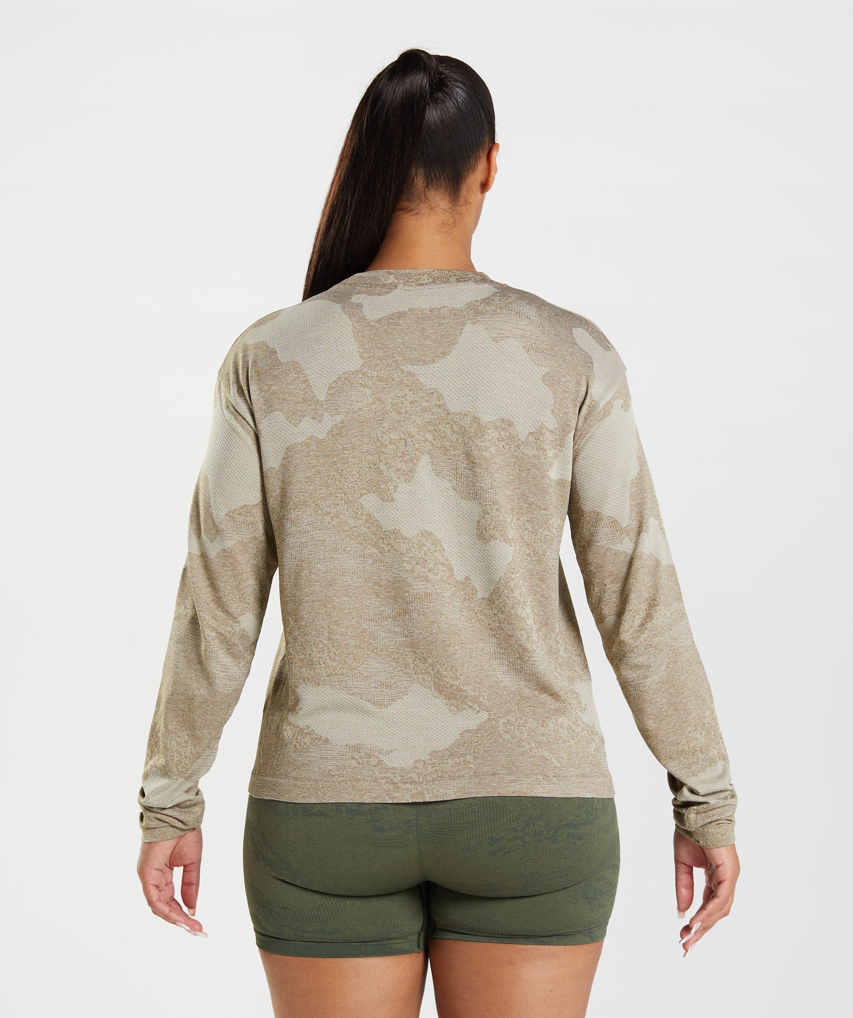 Tops Gymshark Adapt Camo Seamless Long Sleeve Mujer Gris Marrones | 3821754-JV