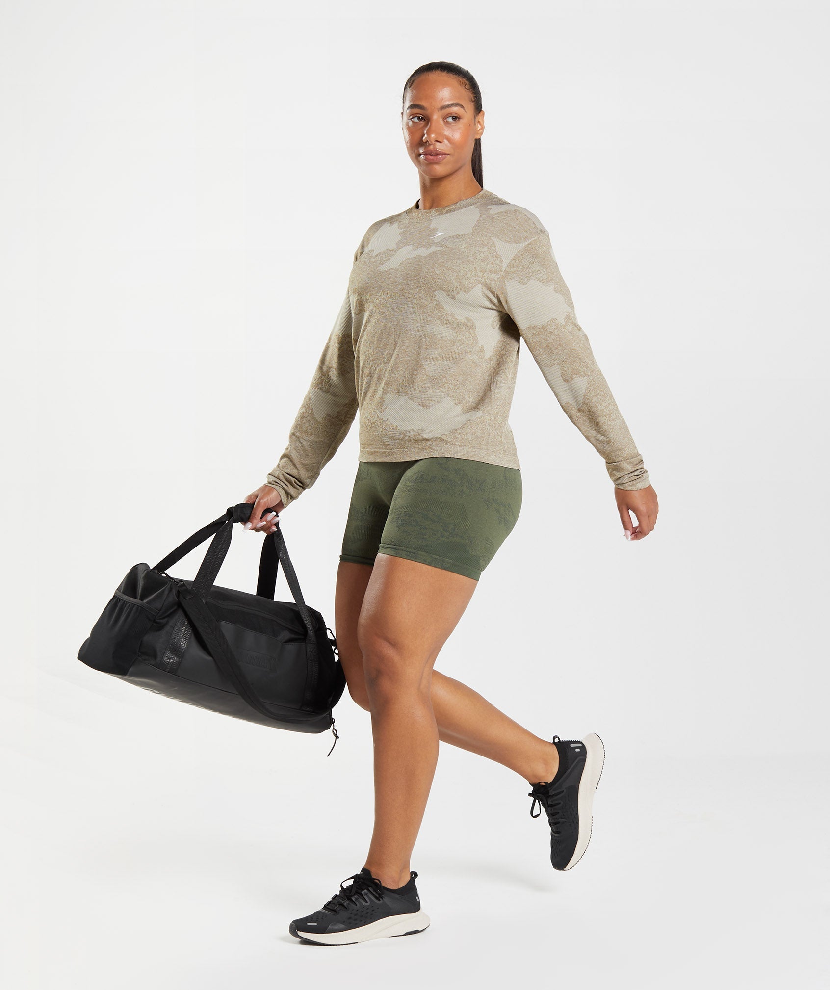 Tops Gymshark Adapt Camo Seamless Long Sleeve Mujer Gris Marrones | 3821754-JV