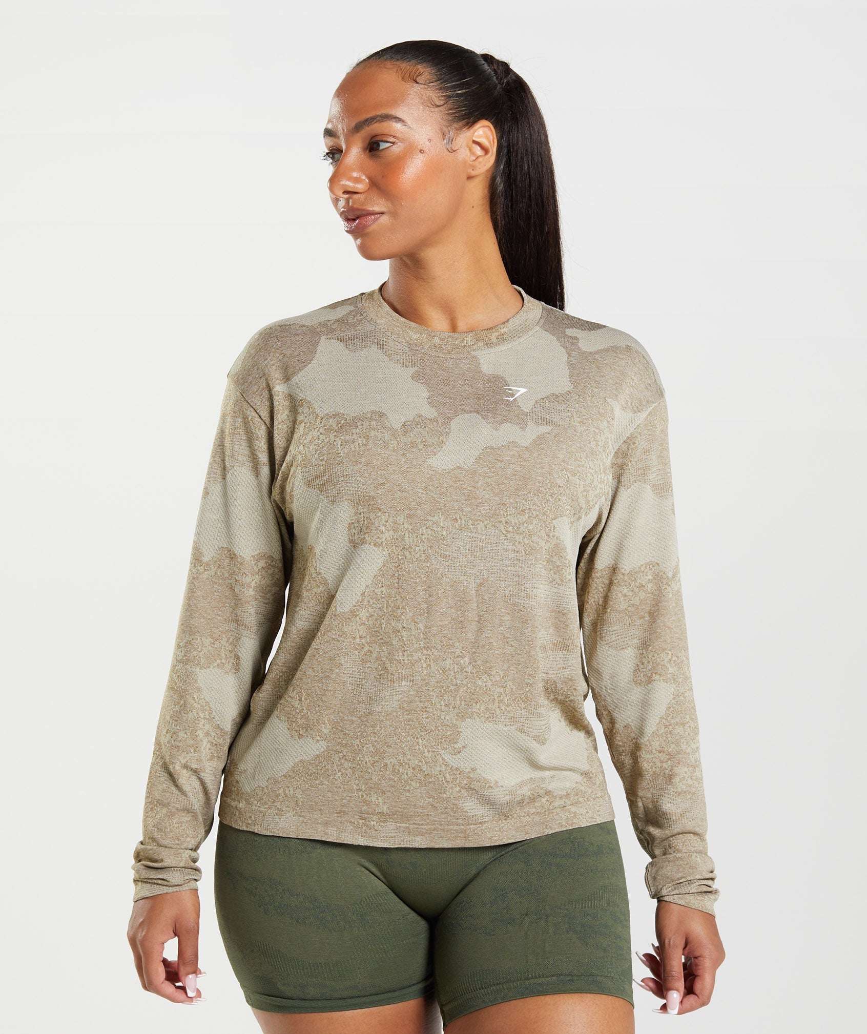 Tops Gymshark Adapt Camo Seamless Long Sleeve Mujer Gris Marrones | 3821754-JV