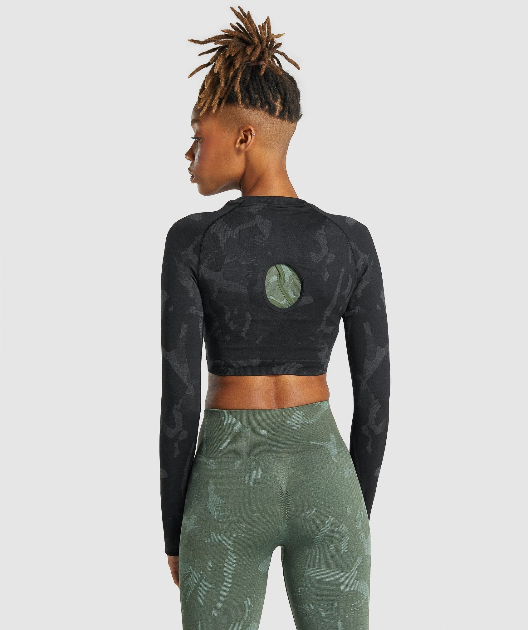 Tops Gymshark Adapt Camo Seamless Long Sleeve Crop Mujer Negras | 4596812-WU