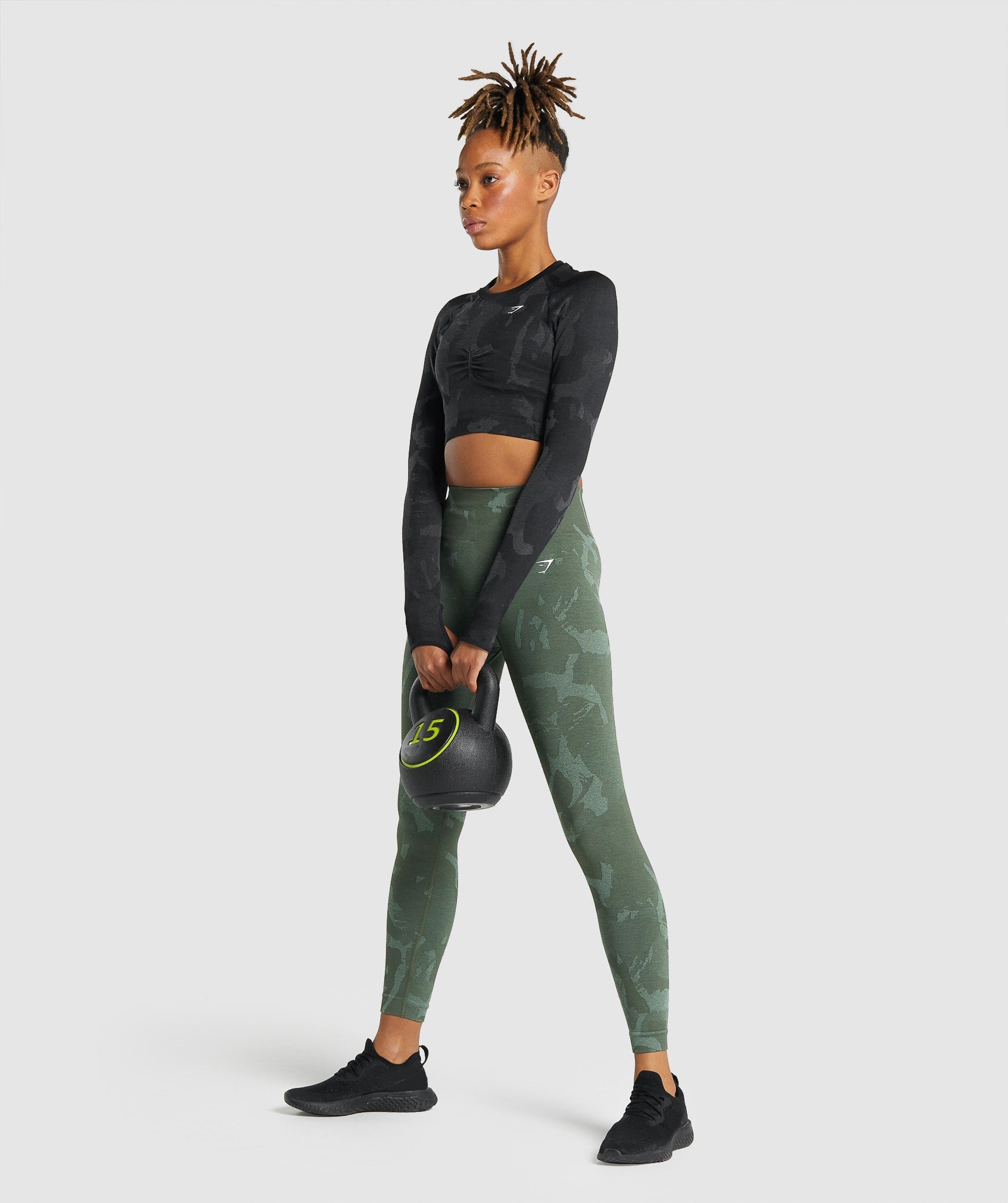 Tops Gymshark Adapt Camo Seamless Long Sleeve Crop Mujer Negras | 4596812-WU