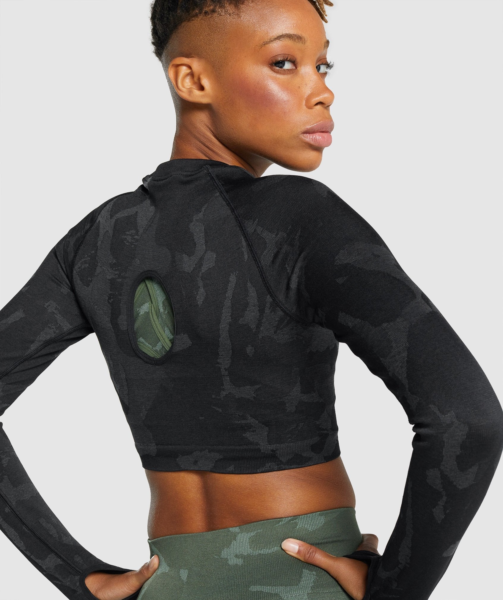 Tops Gymshark Adapt Camo Seamless Long Sleeve Crop Mujer Negras | 4596812-WU