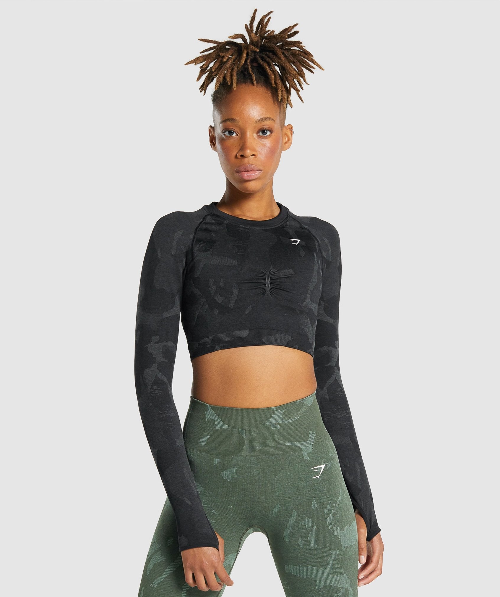 Tops Gymshark Adapt Camo Seamless Long Sleeve Crop Mujer Negras | 4596812-WU