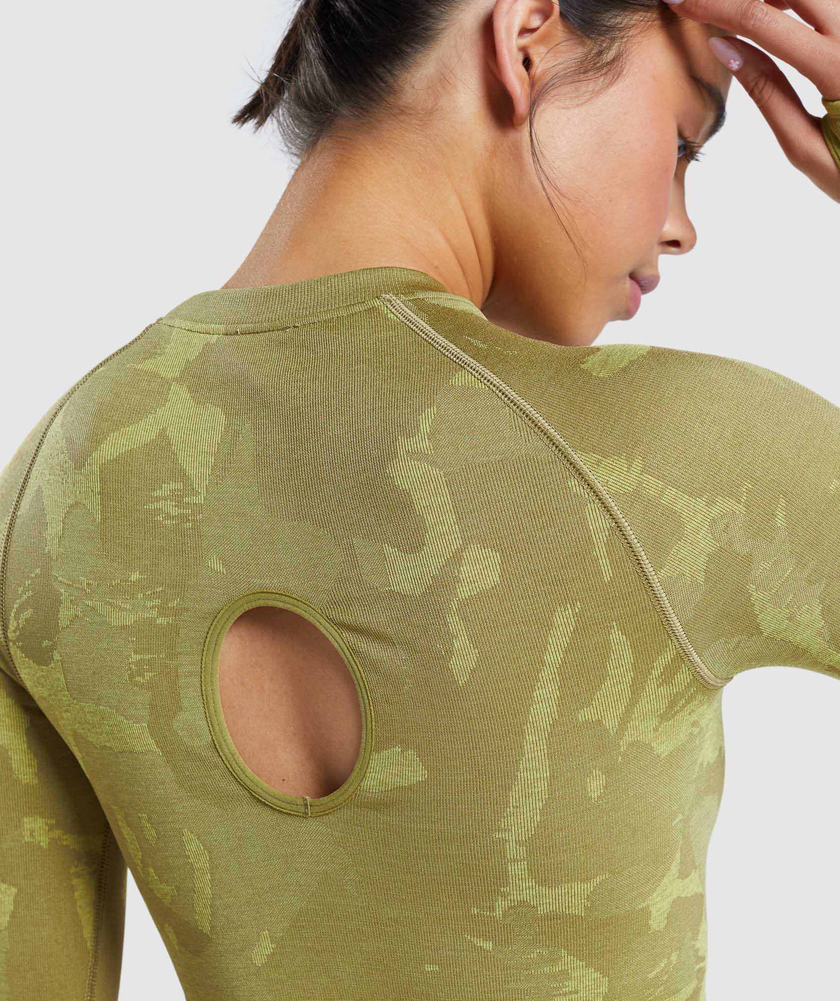 Tops Gymshark Adapt Camo Seamless Long Sleeve Crop Mujer Verde | 8216579-HY